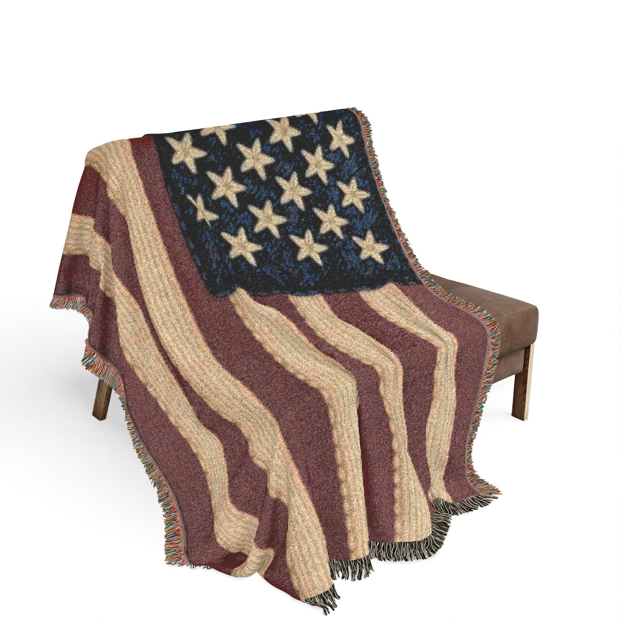 American Flag Woven Blanket — Rustic Patriotic Throw for Home, 4th of July & Veteran Gifts