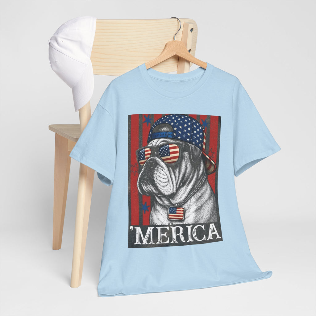 'Merica Bulldog T-Shirt — Patriotic American Flag Tee for Fourth of July