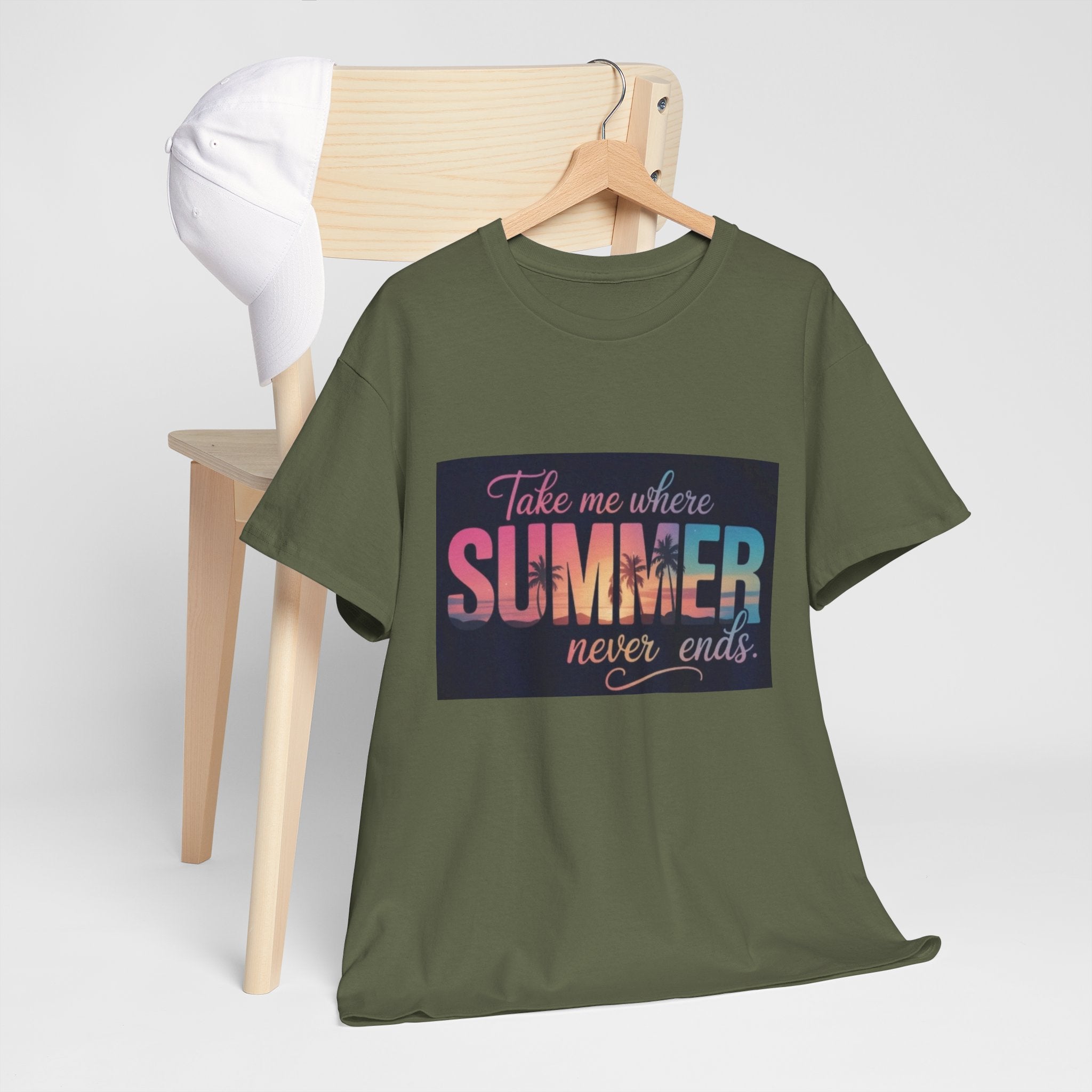 T-Shirt — "Take Me Where Summer Never Ends" Retro Beach Vibes