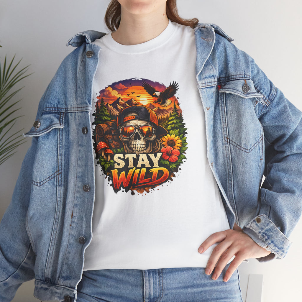 Stay Wild Skull Tee — Vintage Sunset Skull & Sunflower Graphic T-Shirt