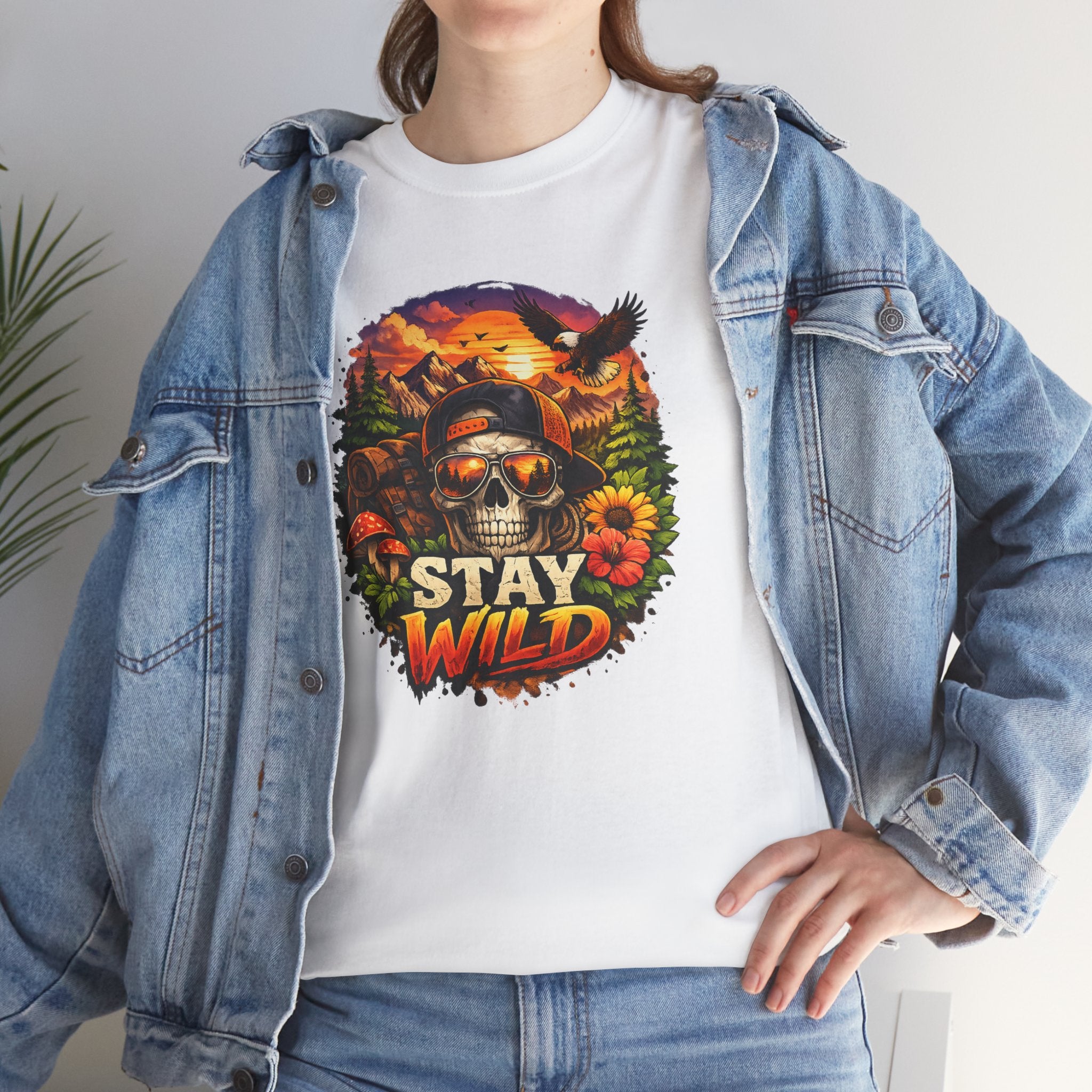 Stay Wild Skull Tee — Vintage Sunset Skull & Sunflower Graphic T-Shirt