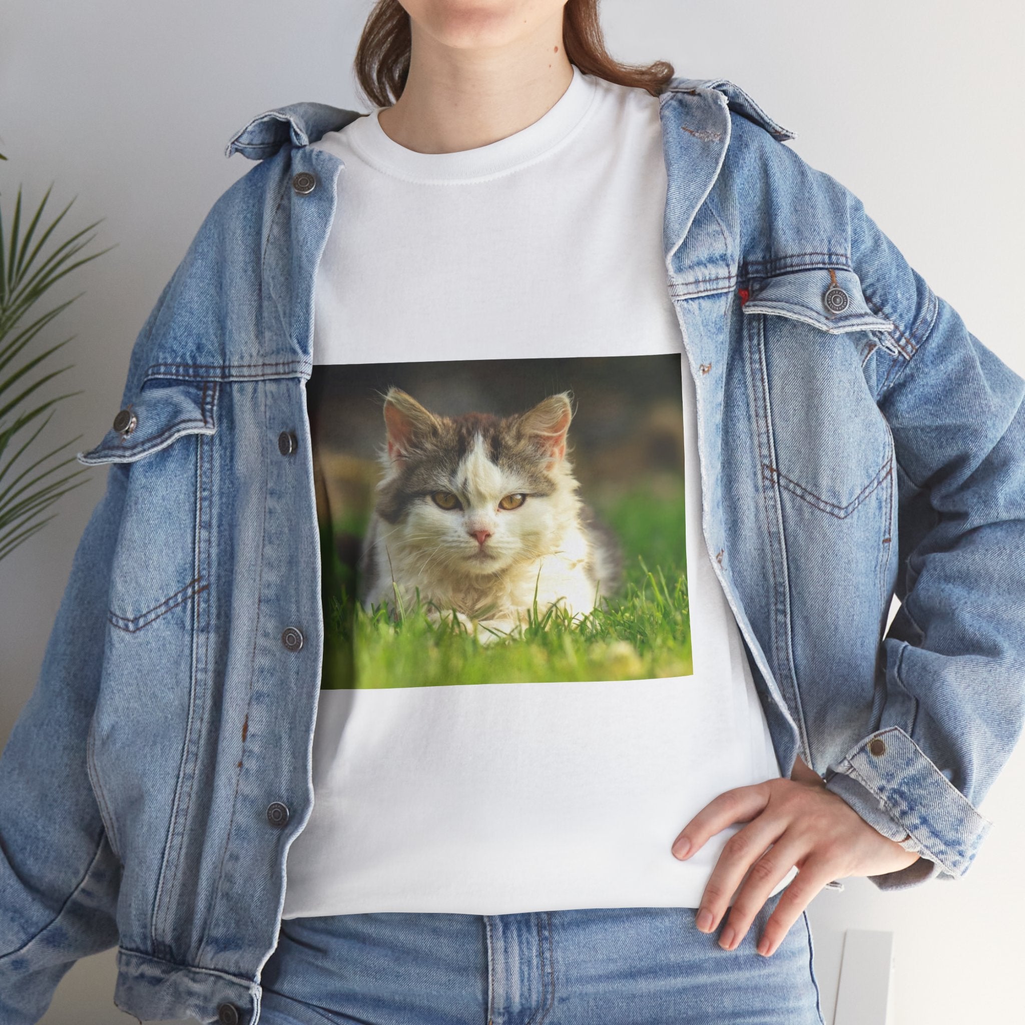 Cat Photo Tee — Relaxed Cat Lying in Grass T-Shirt