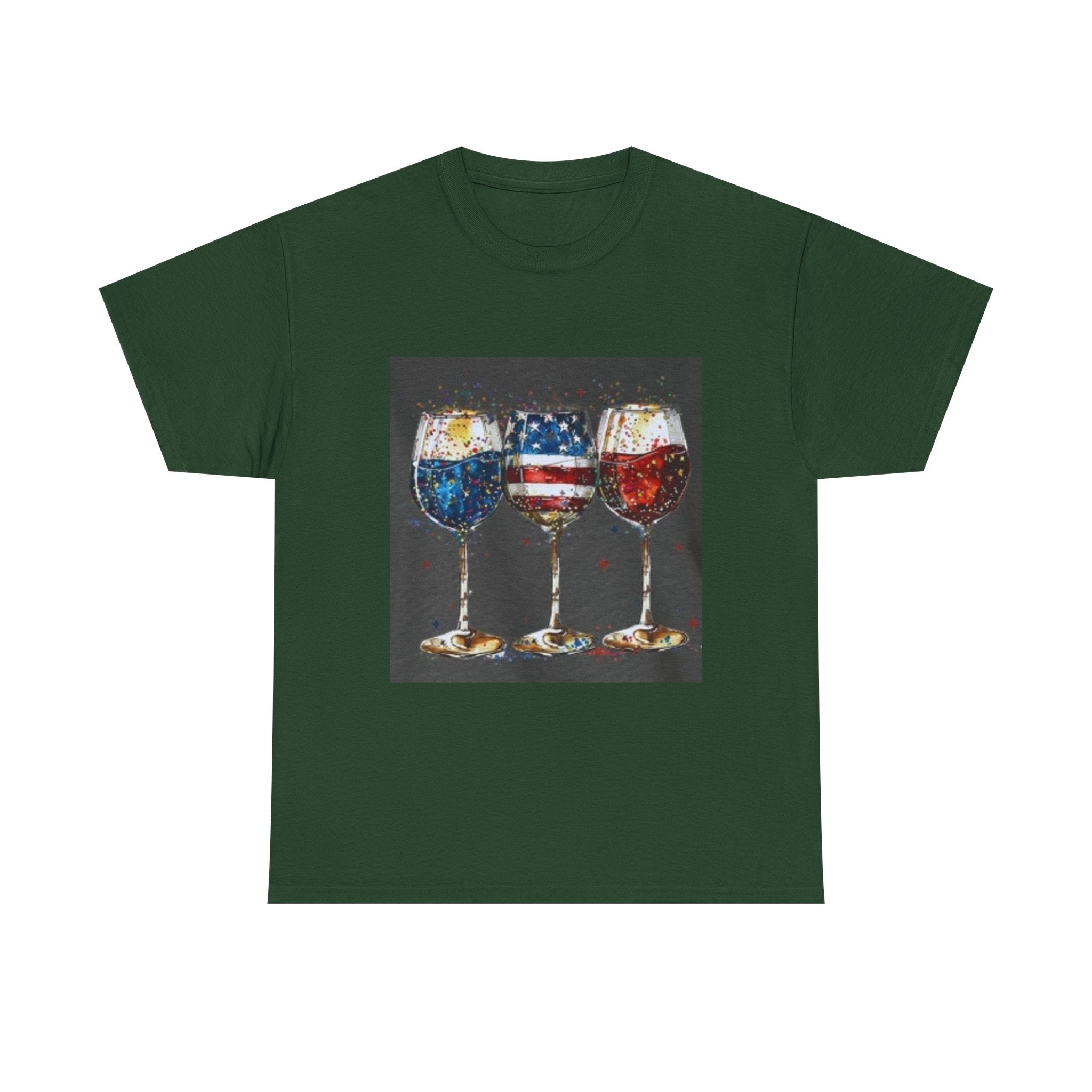 Wine Glasses with American Flag Design Tee