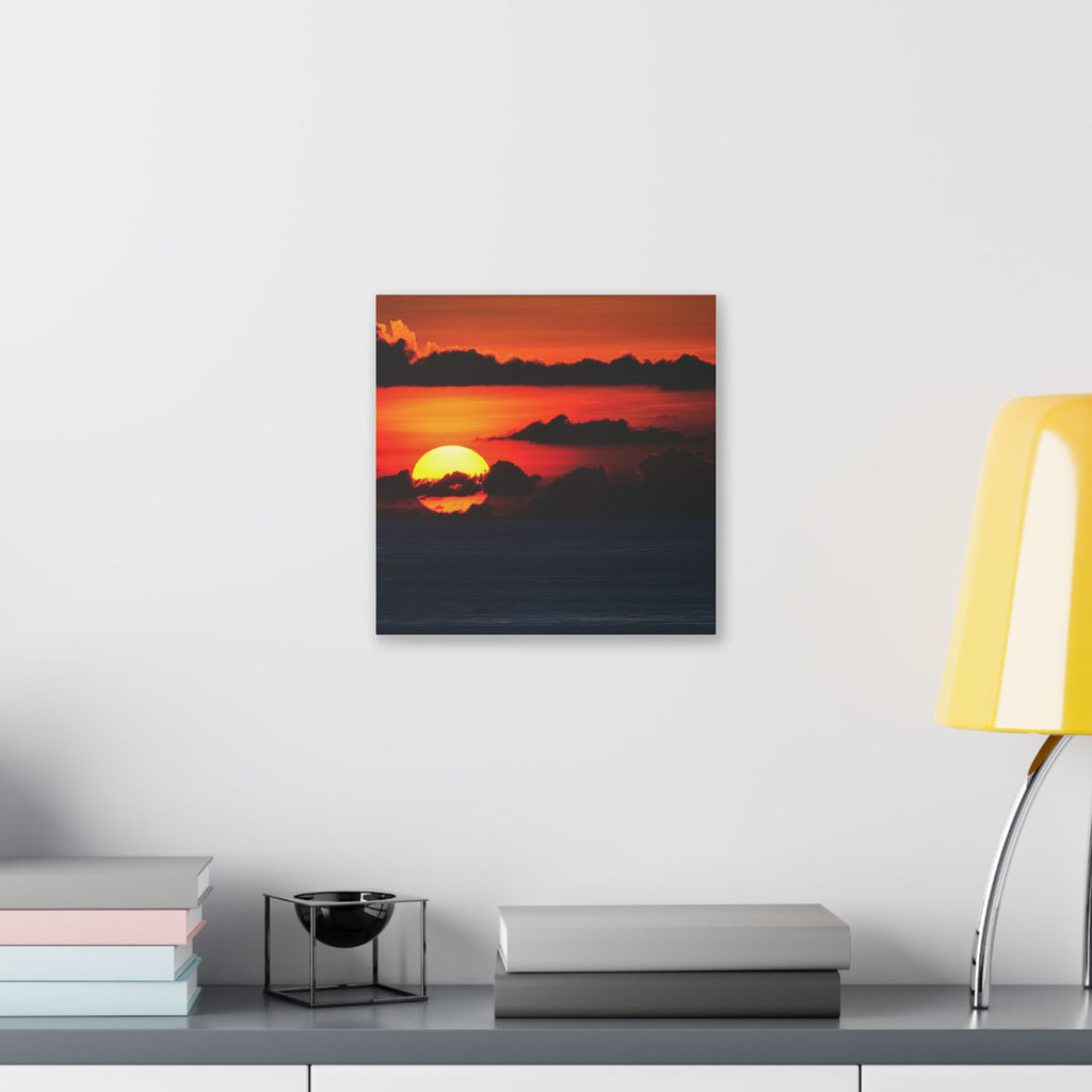 Sunset Ocean Canvas Print — Dramatic Red Sunset Wall Art