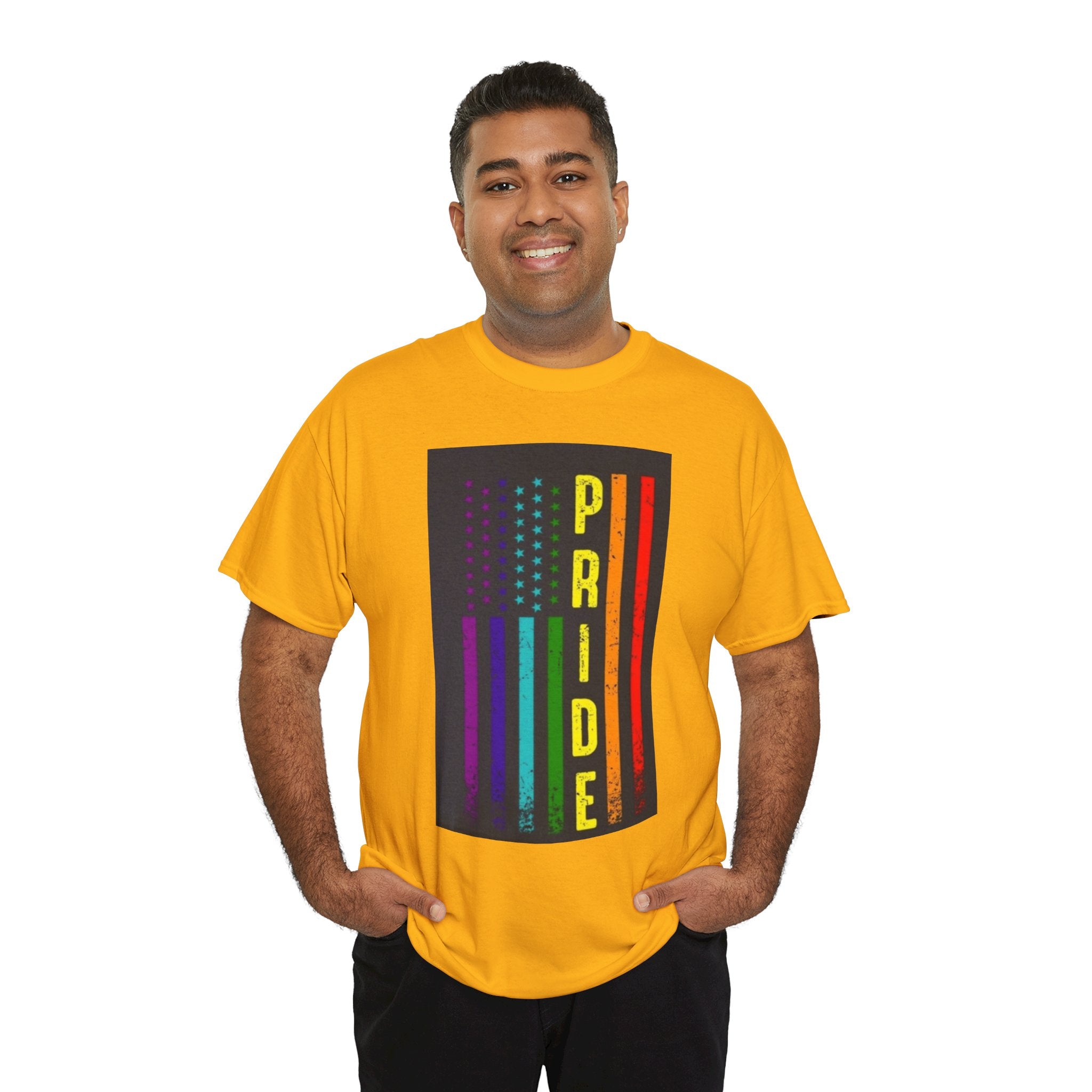Pride Rainbow Flag Tee — Vertical "PRIDE" Graphic T-Shirt