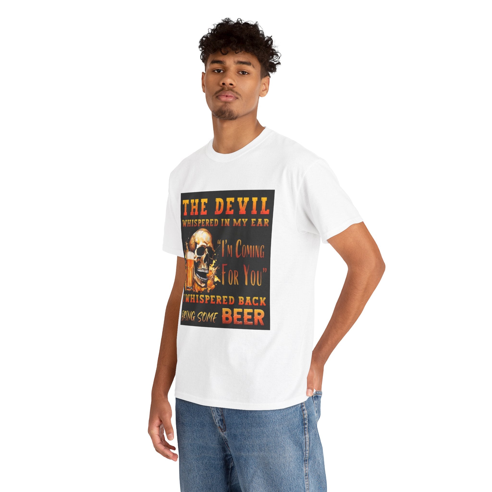 Devil Whispered T-Shirt — “I’m Coming For You” Skull Beer Graphic Tee