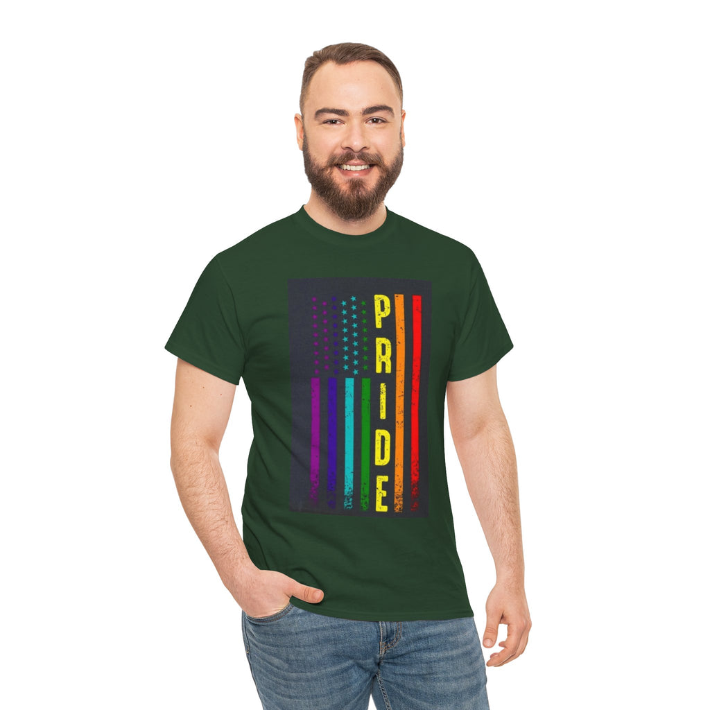 Pride Rainbow Flag Tee — Vertical "PRIDE" Graphic T-Shirt