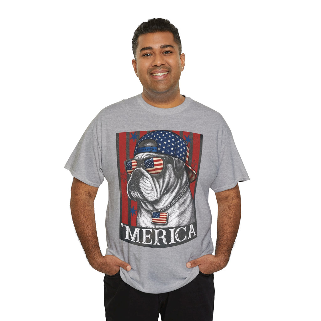 'Merica Bulldog T-Shirt — Patriotic American Flag Tee for Fourth of July
