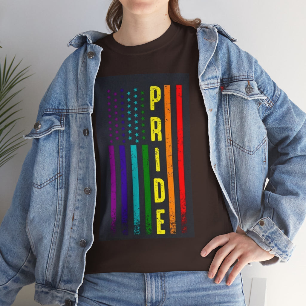 Pride Rainbow Flag Tee — Vertical "PRIDE" Graphic T-Shirt
