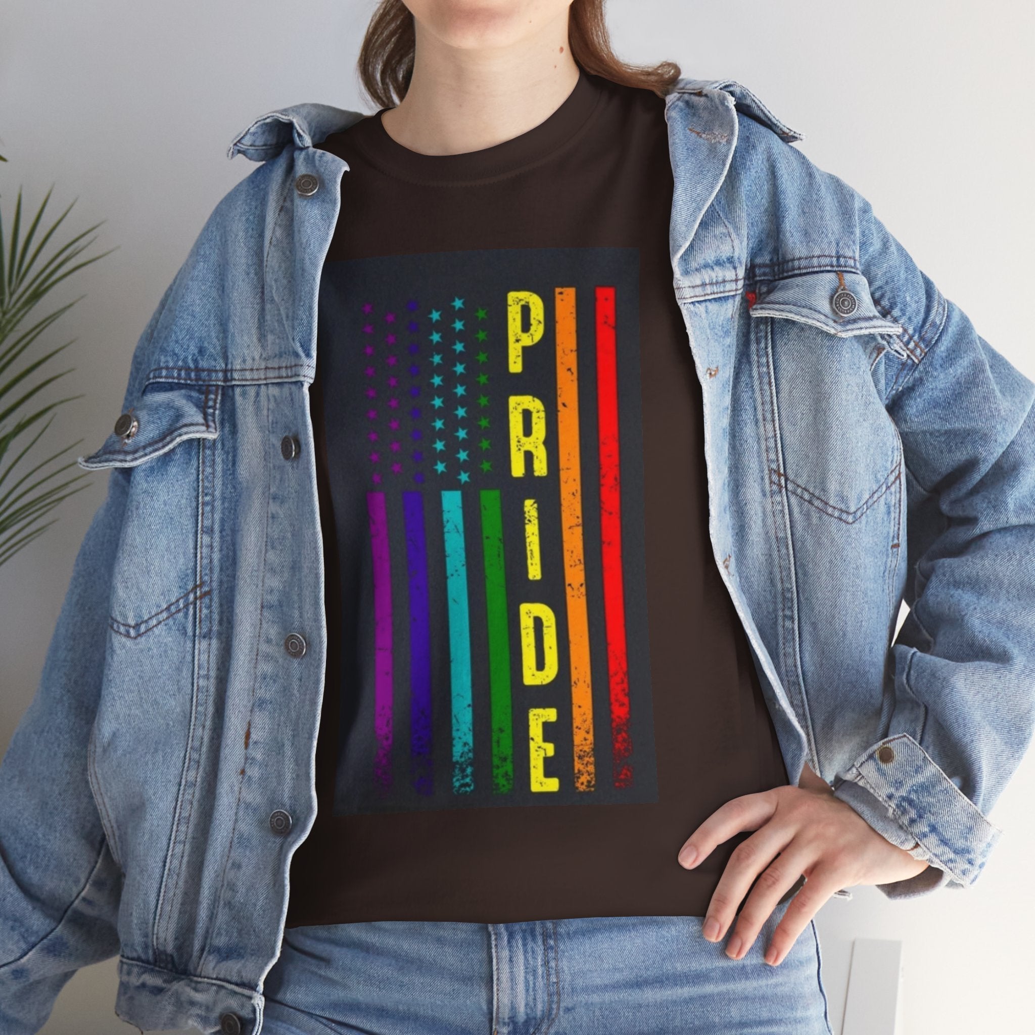 Pride Rainbow Flag Tee — Vertical "PRIDE" Graphic T-Shirt