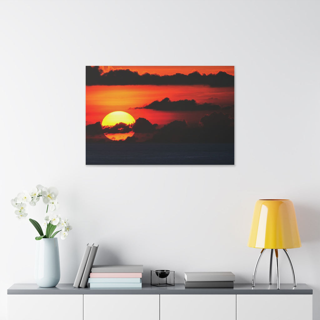 Sunset Ocean Canvas Print — Dramatic Red Sunset Wall Art