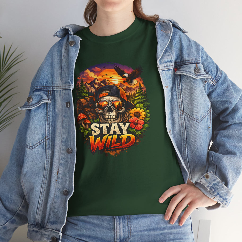 Stay Wild Skull Tee — Vintage Sunset Skull & Sunflower Graphic T-Shirt