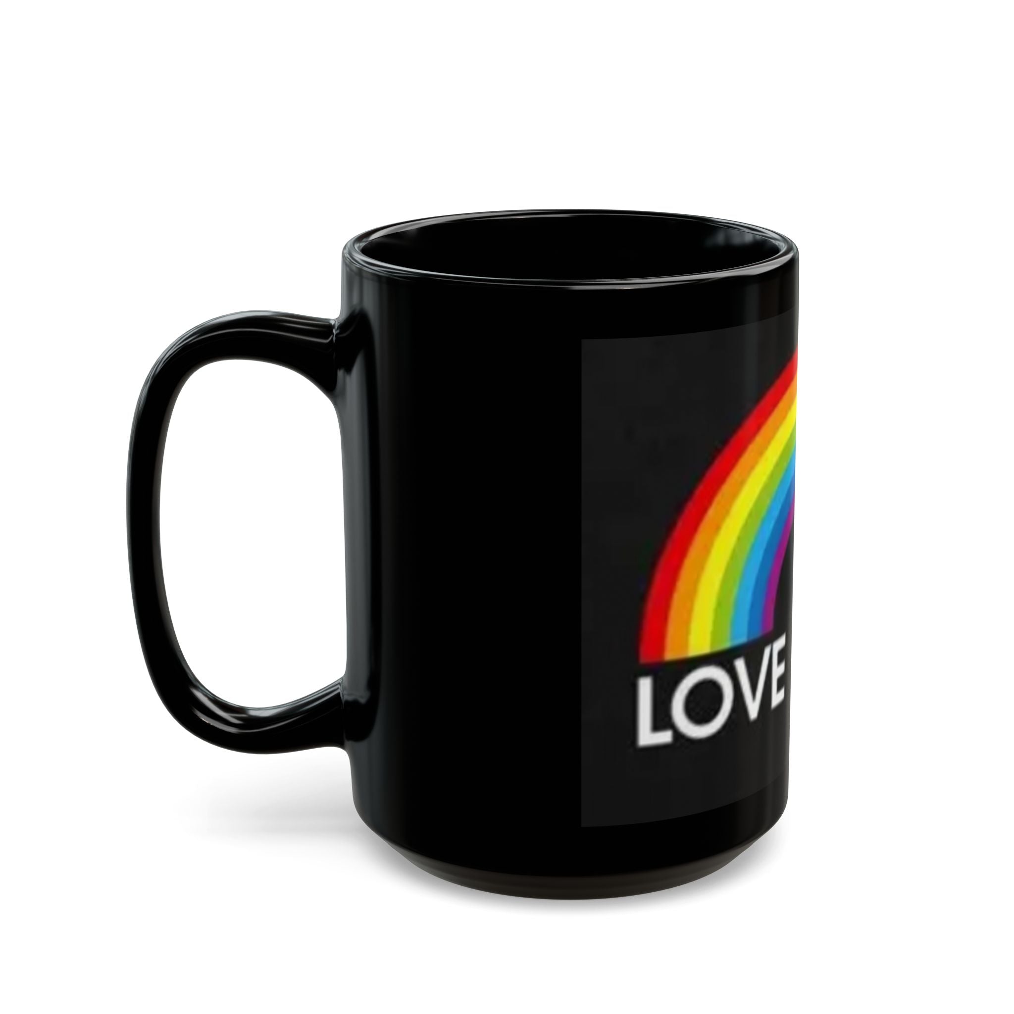 Love For All Rainbow Mug — Pride Coffee Cup (Black, 11oz & 15oz)