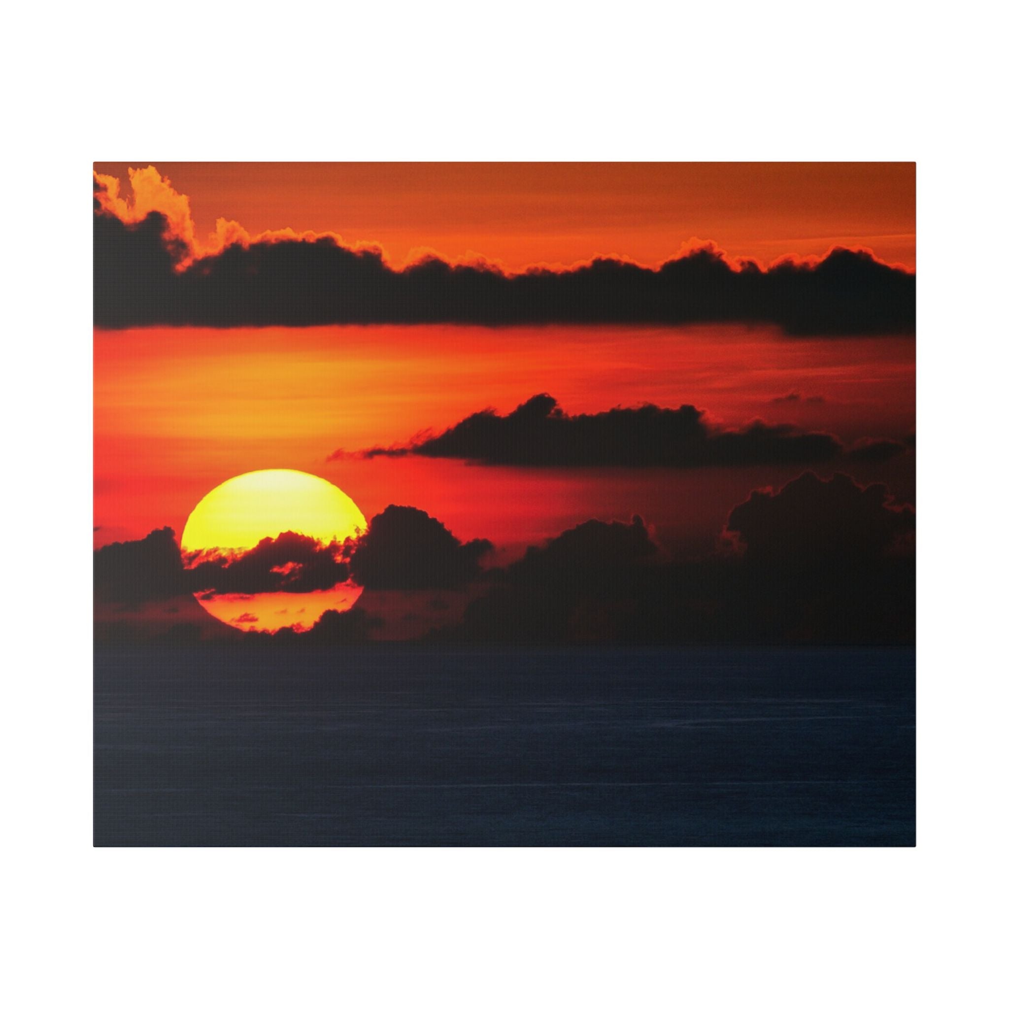Sunset Ocean Canvas Print — Dramatic Red Sunset Wall Art