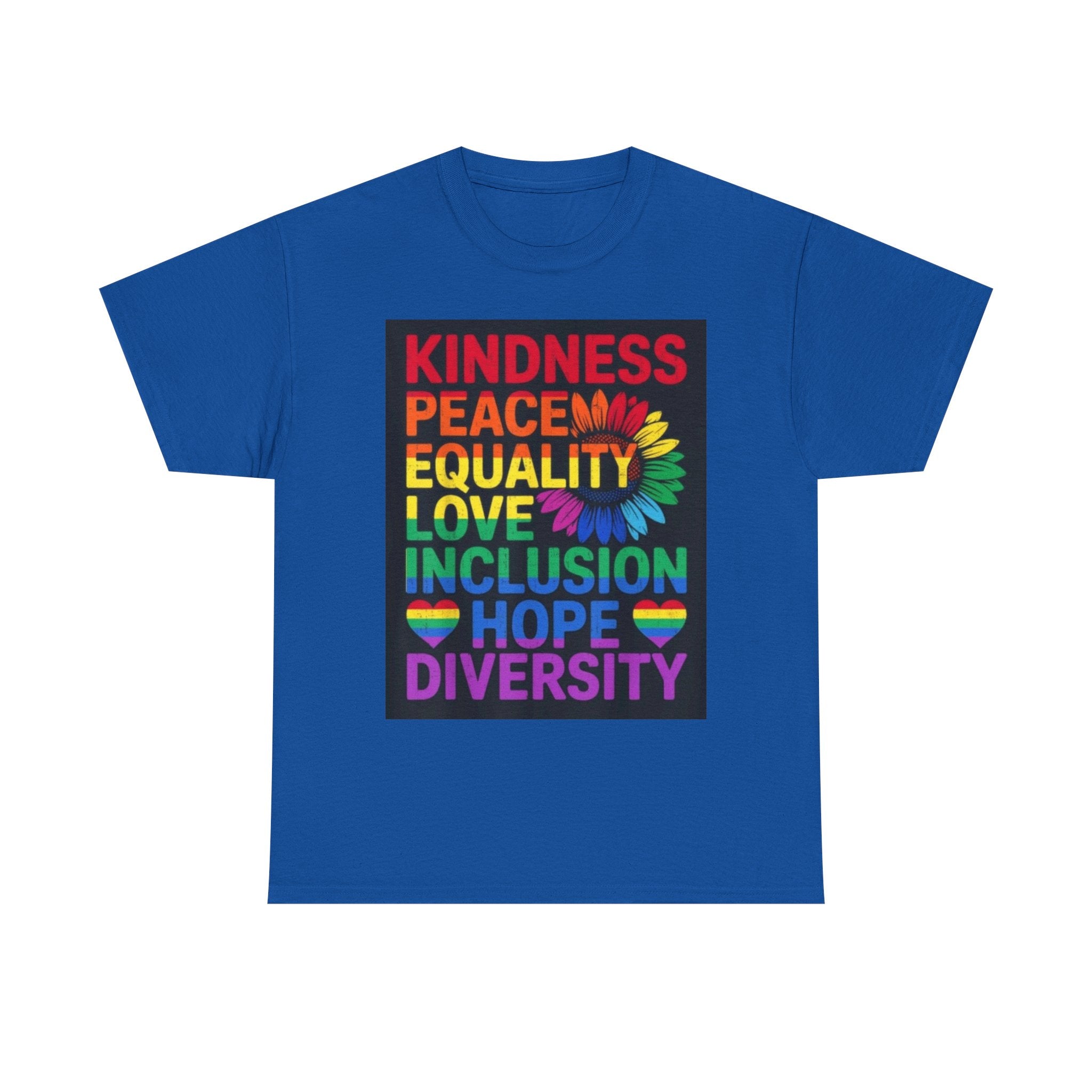 Kindness Peace Equality Rainbow T-Shirt — Pride Inclusion & Diversity Tee
