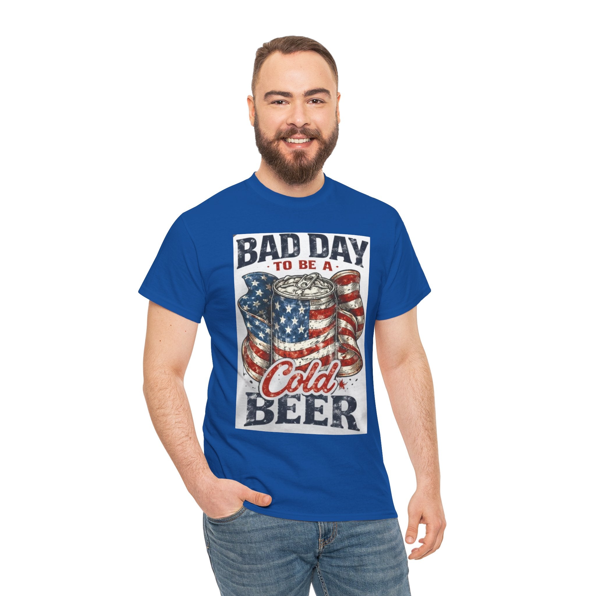 Bad Day to Be a Cold Beer T-Shirt — American Flag Beer Can Graphic Tee