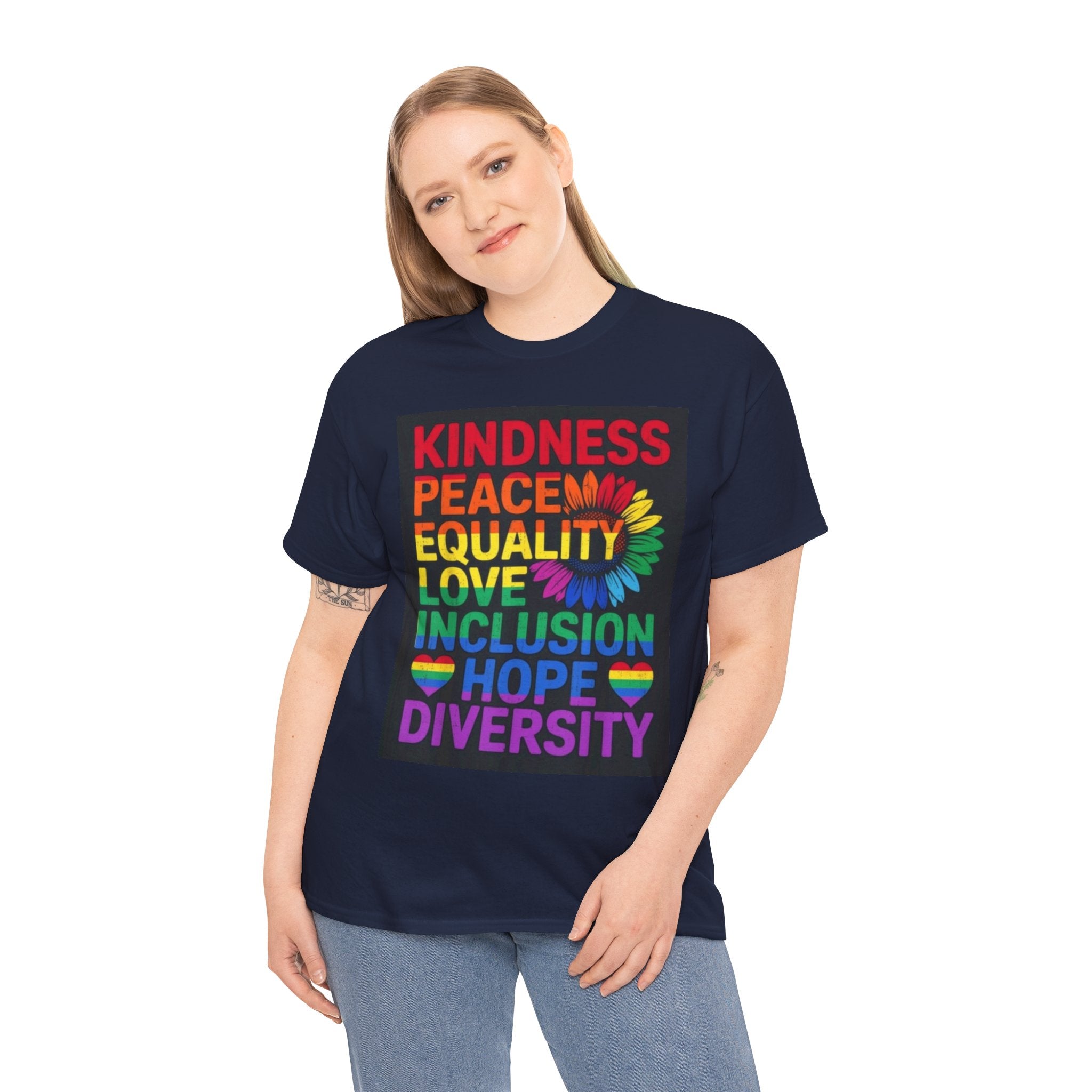 Kindness Peace Equality Rainbow T-Shirt — Pride Inclusion & Diversity Tee