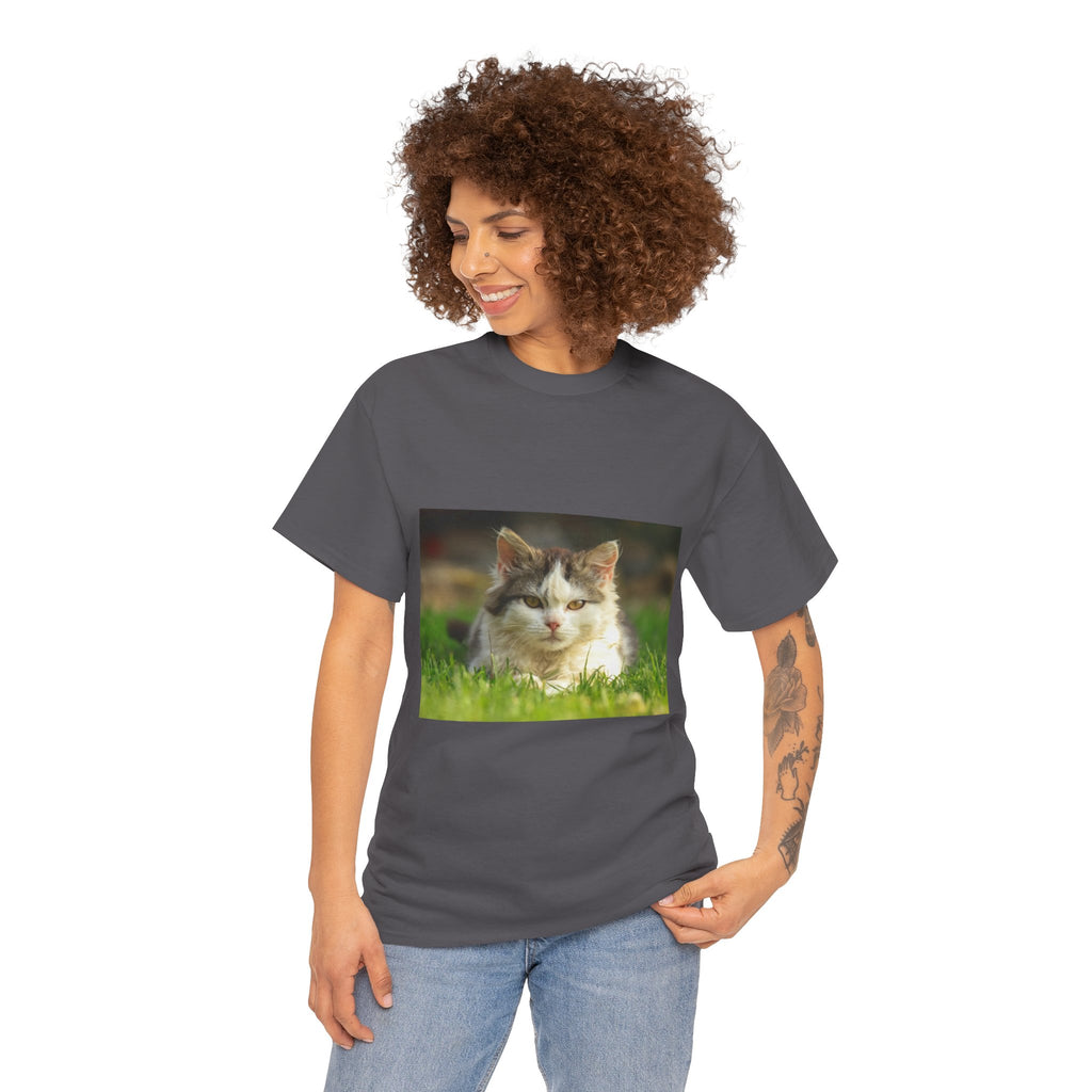 Cat Photo Tee — Relaxed Cat Lying in Grass T-Shirt