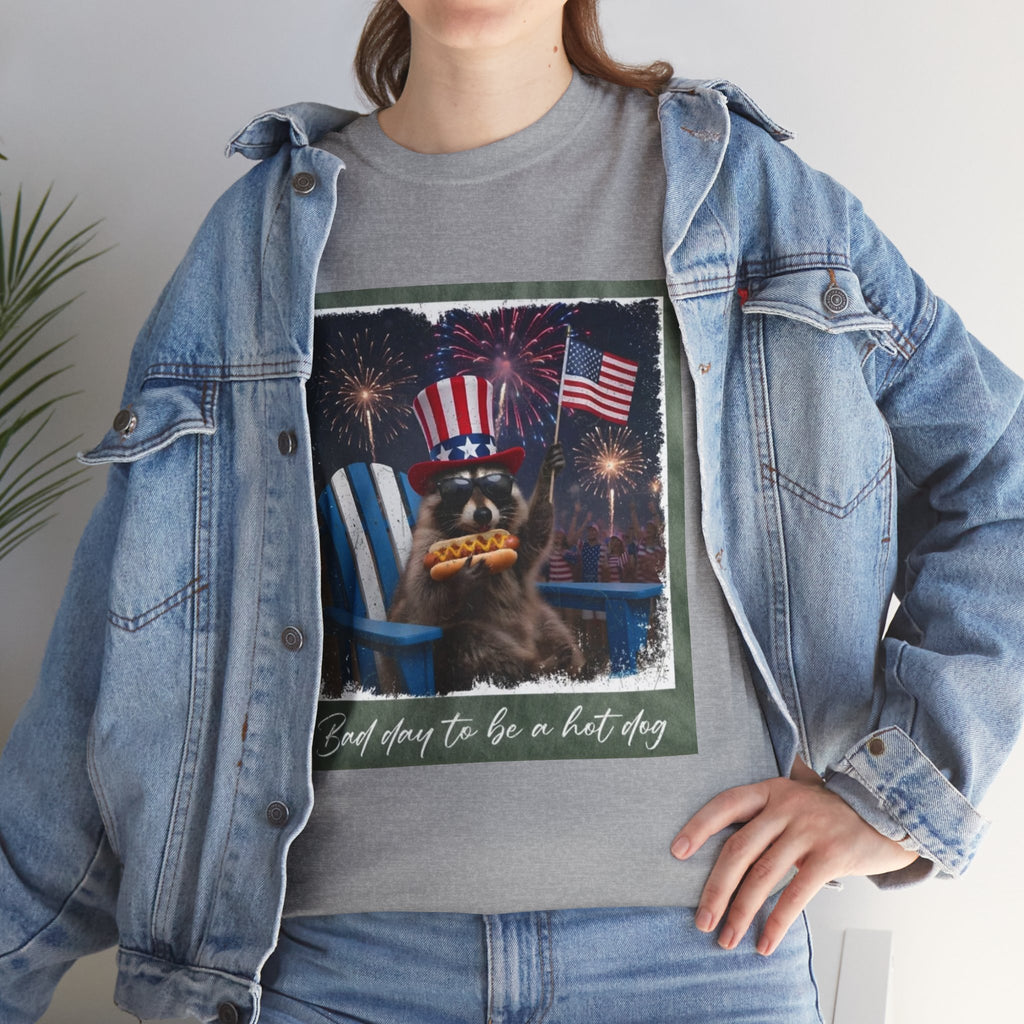 Patriotic Uncle Sam Bear T-Shirt — 'God Spares Us to Be a Hot Dog' 4th of July Tee