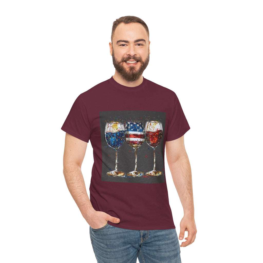Wine Glasses with American Flag Design Tee