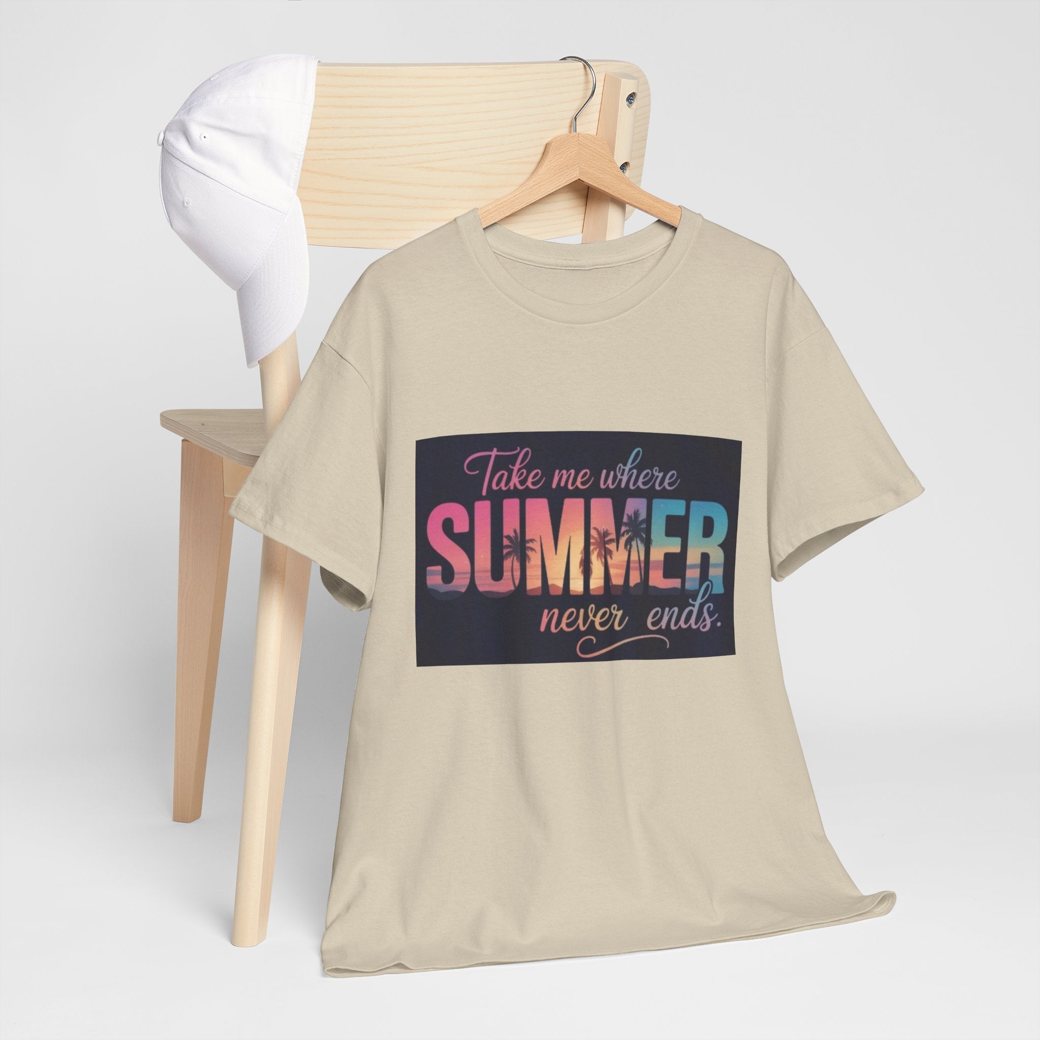 T-Shirt — "Take Me Where Summer Never Ends" Retro Beach Vibes