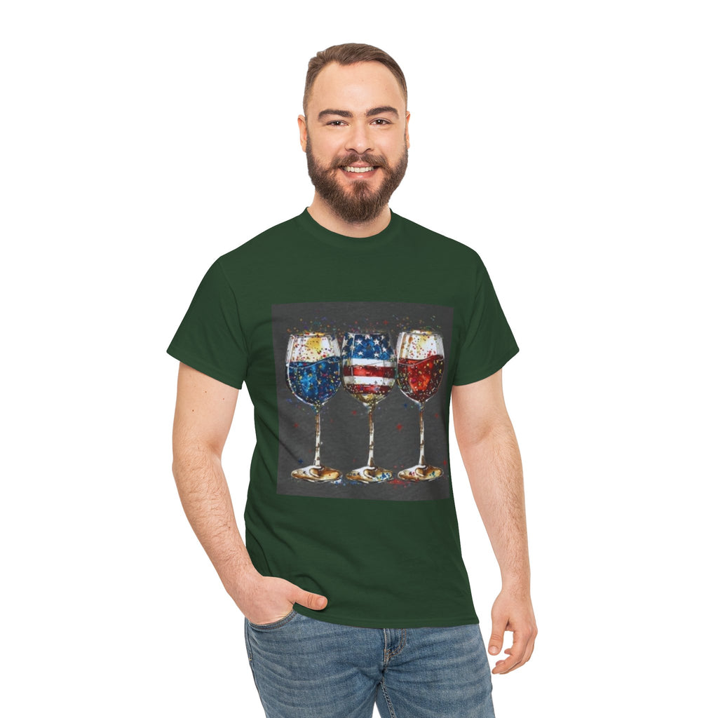 Wine Glasses with American Flag Design Tee