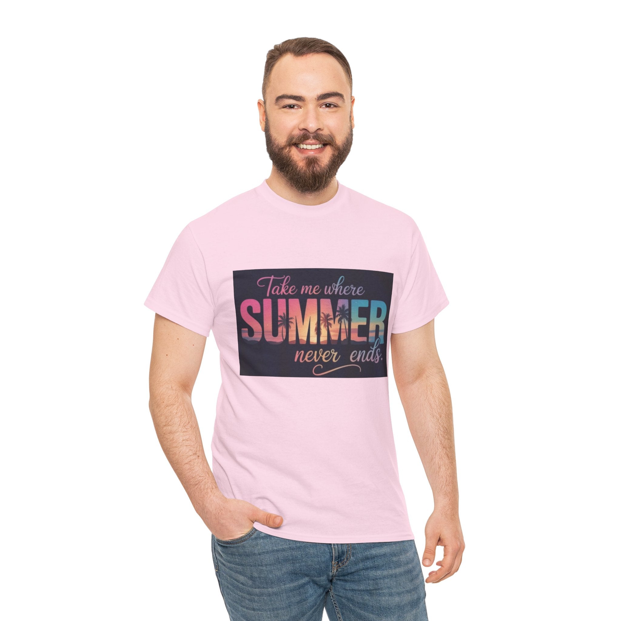 T-Shirt — "Take Me Where Summer Never Ends" Retro Beach Vibes