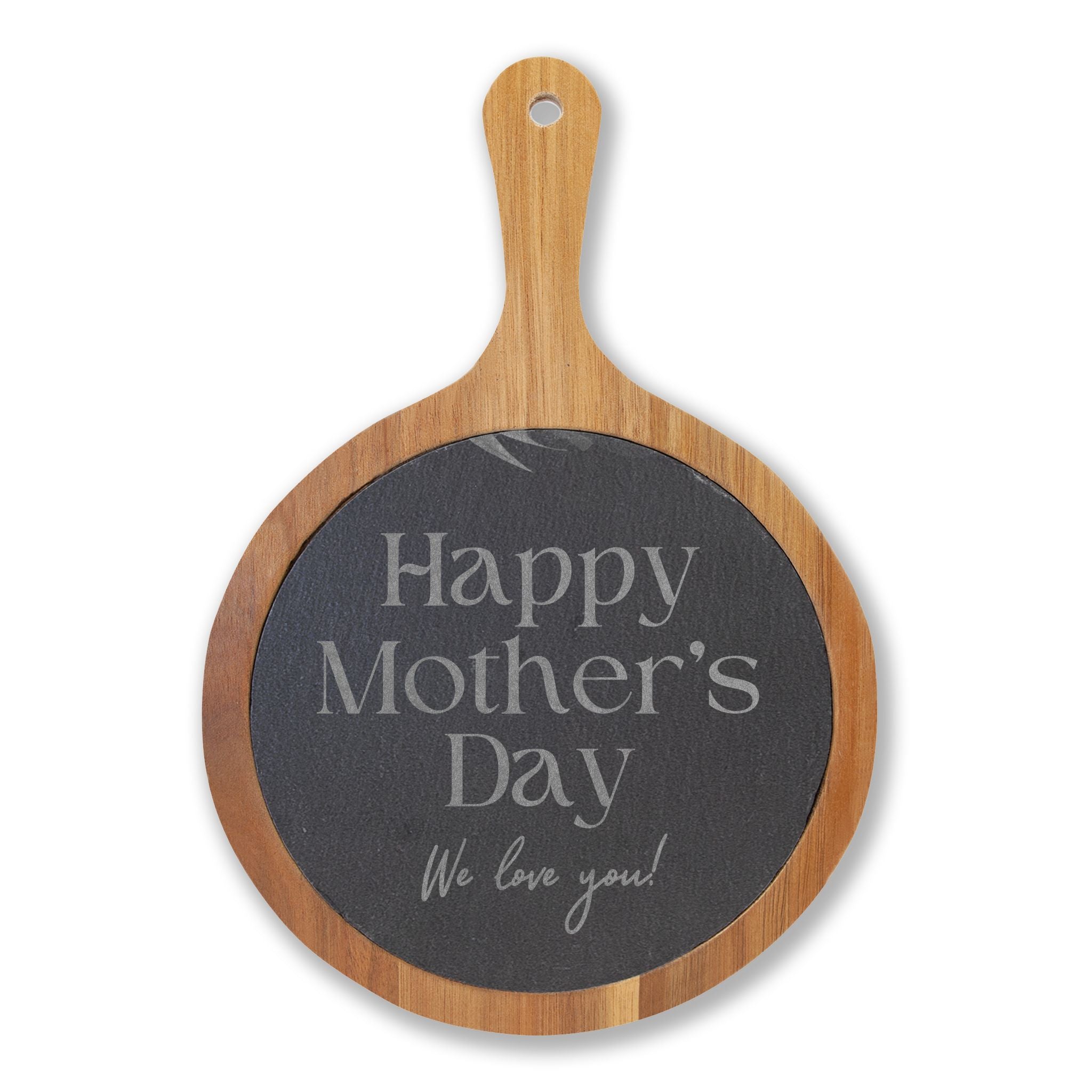 Engraved Mother's Day Charcuterie Board Set — Bamboo Cheese Board with Slate Inlay & Cheese Knives
