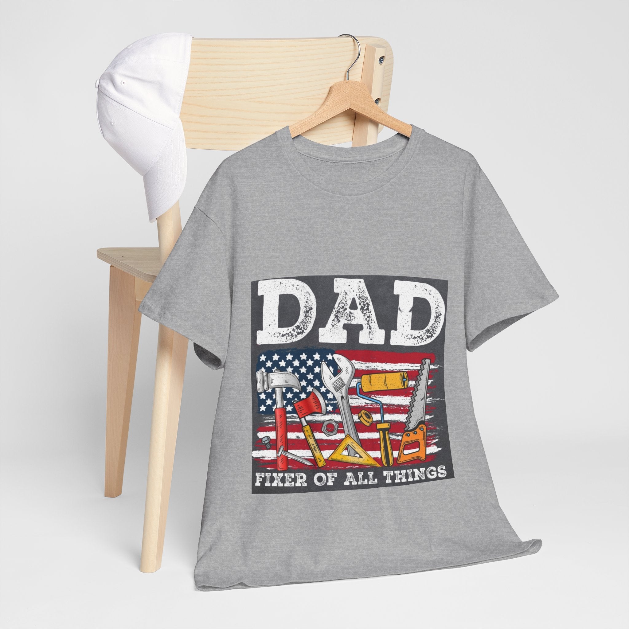 Dad Fixer Of All Things T-Shirt — American Flag Tool Graphic Tee for Fathers