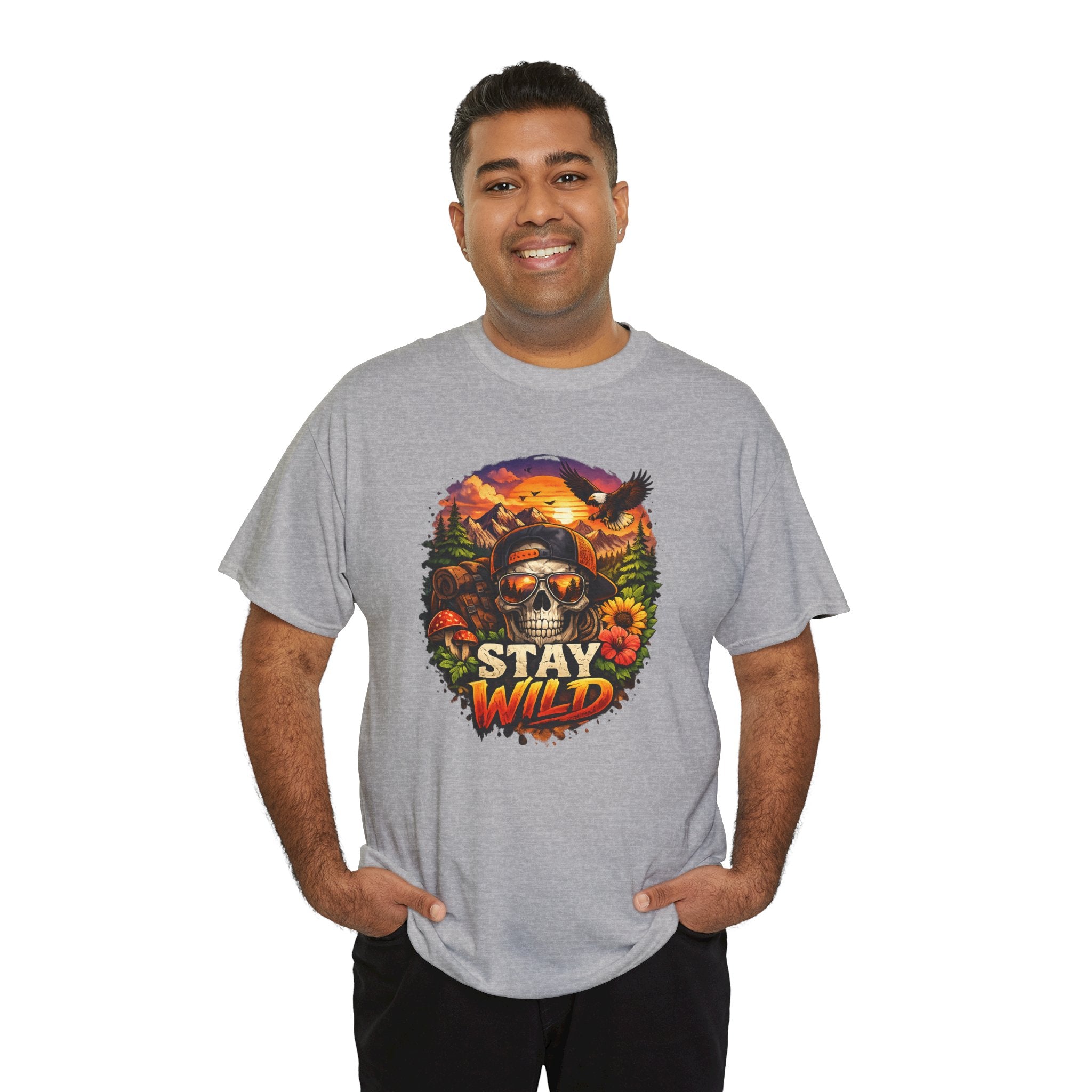 Stay Wild Skull Tee — Vintage Sunset Skull & Sunflower Graphic T-Shirt