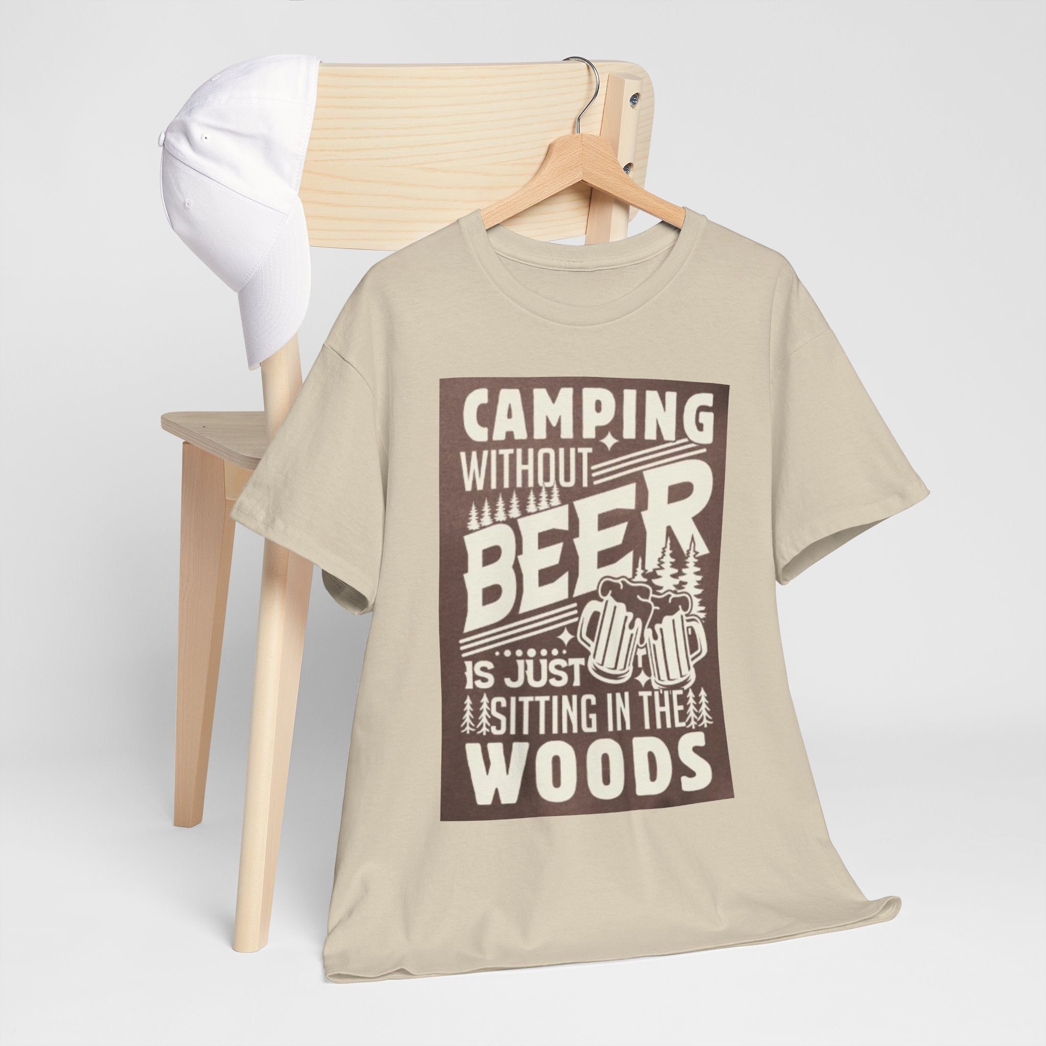 Camping Beer T-Shirt — "Camping Without Beer Is Just Sitting in the Woods" Outdoor Campfire Tee