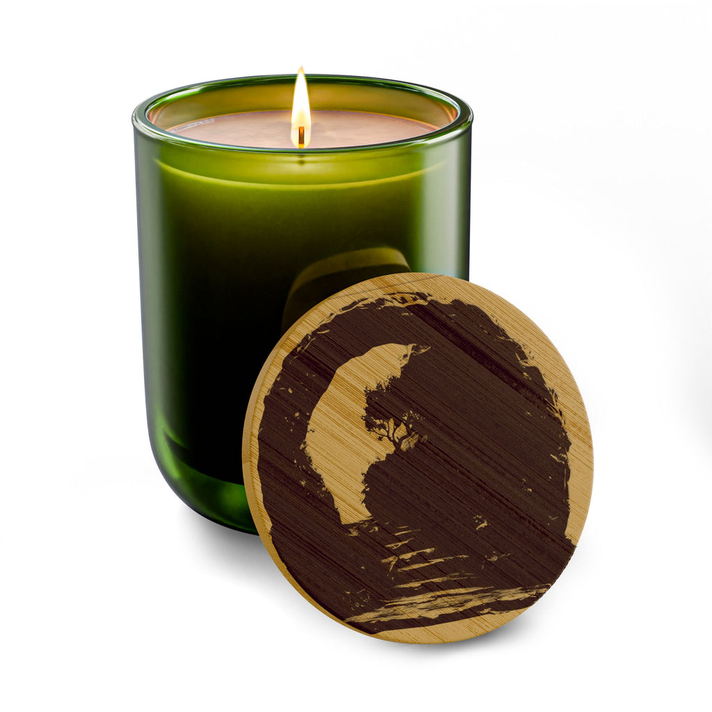 Engraved 14oz Soy Candle — Moon & Waves Scented Candle with Wooden Lid