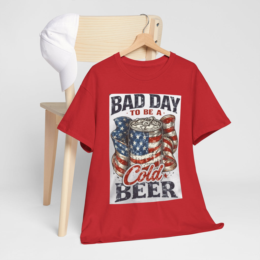 Bad Day to Be a Cold Beer T-Shirt — American Flag Beer Can Graphic Tee