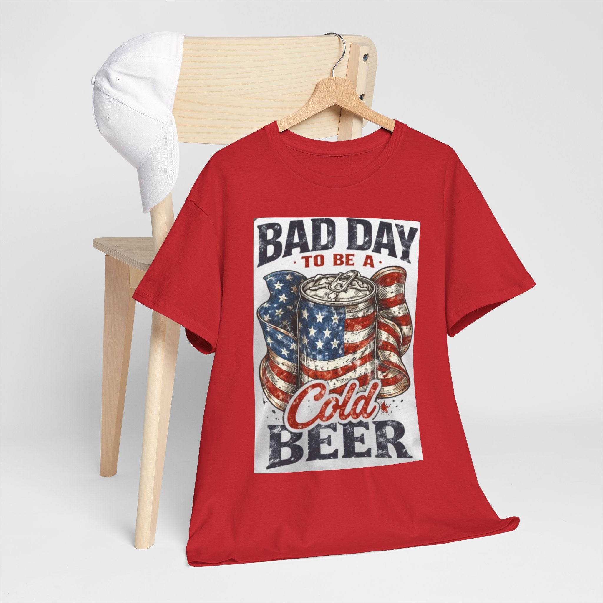 Bad Day to Be a Cold Beer T-Shirt — American Flag Beer Can Graphic Tee