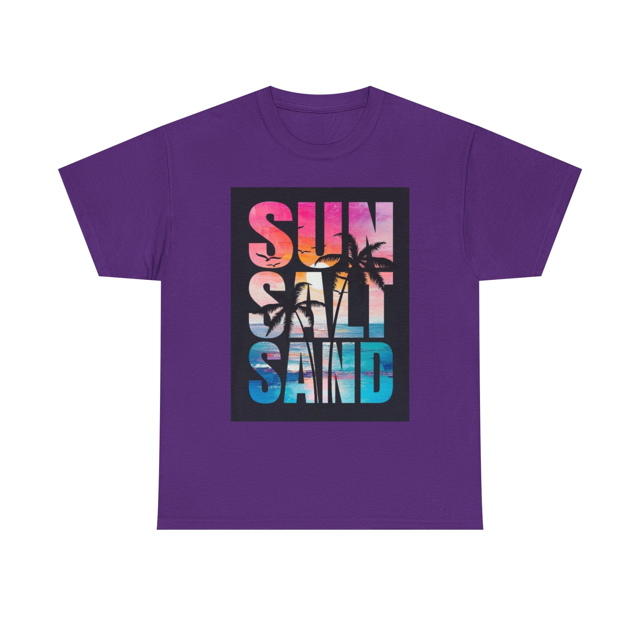 Sun Salt Sand Beach T-Shirt — Tropical Palm Sunset Graphic Tee