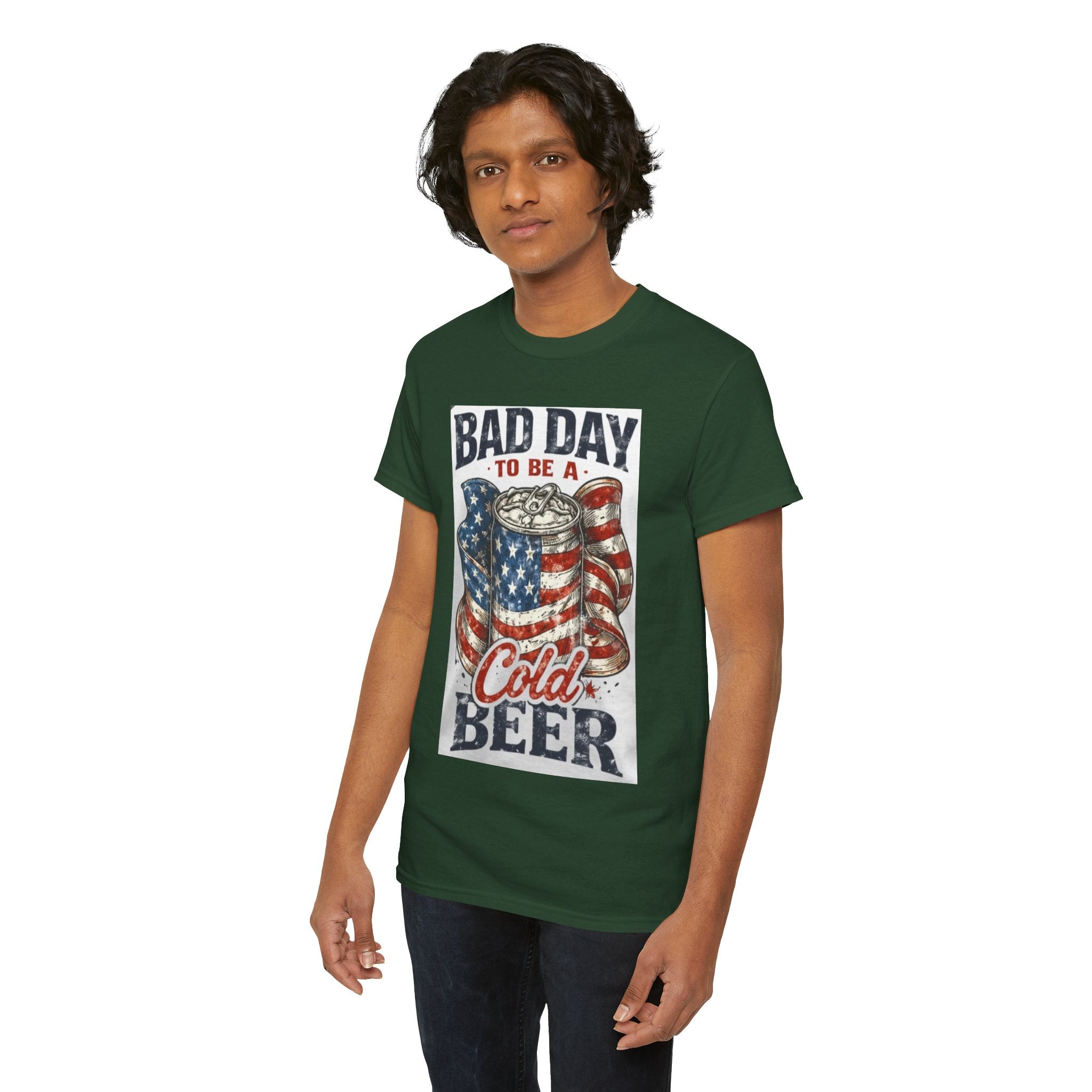 Bad Day to Be a Cold Beer T-Shirt — American Flag Beer Can Graphic Tee