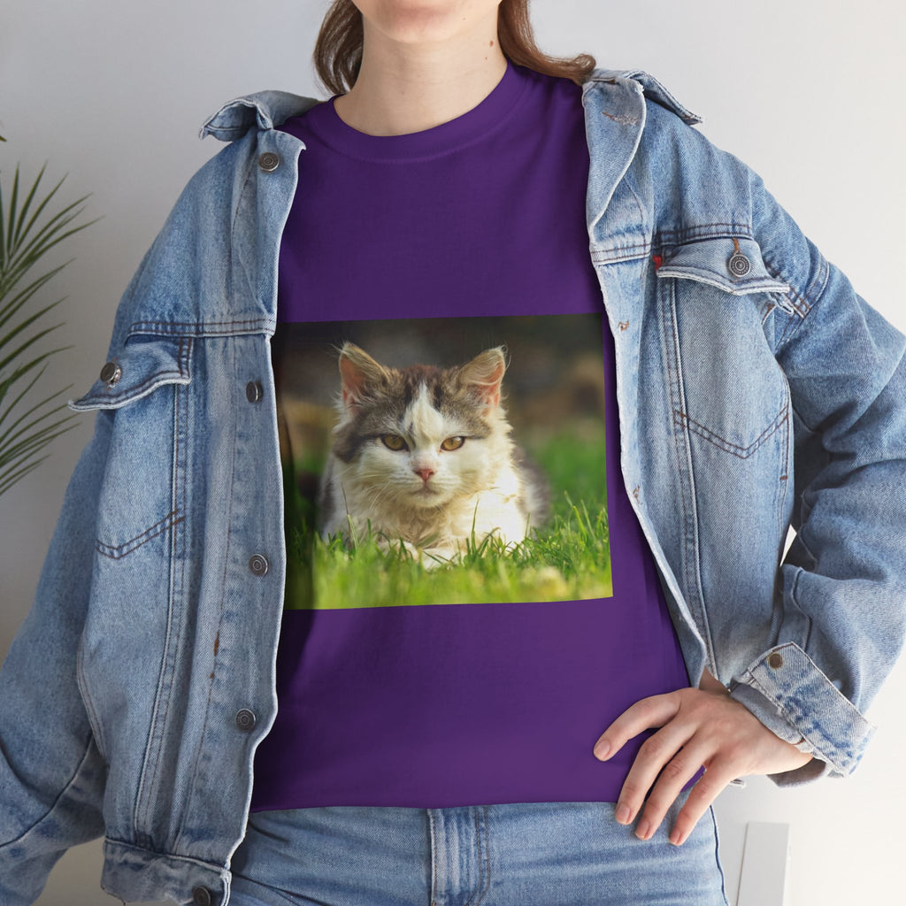 Cat Photo Tee — Relaxed Cat Lying in Grass T-Shirt