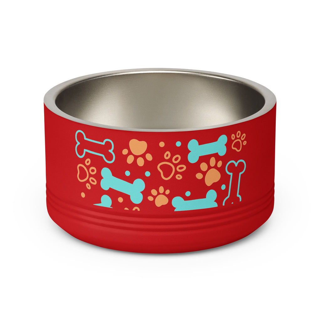 Dog Bone & Paw Print Pet Bowl — 18oz Stainless Steel Dog Food Dish