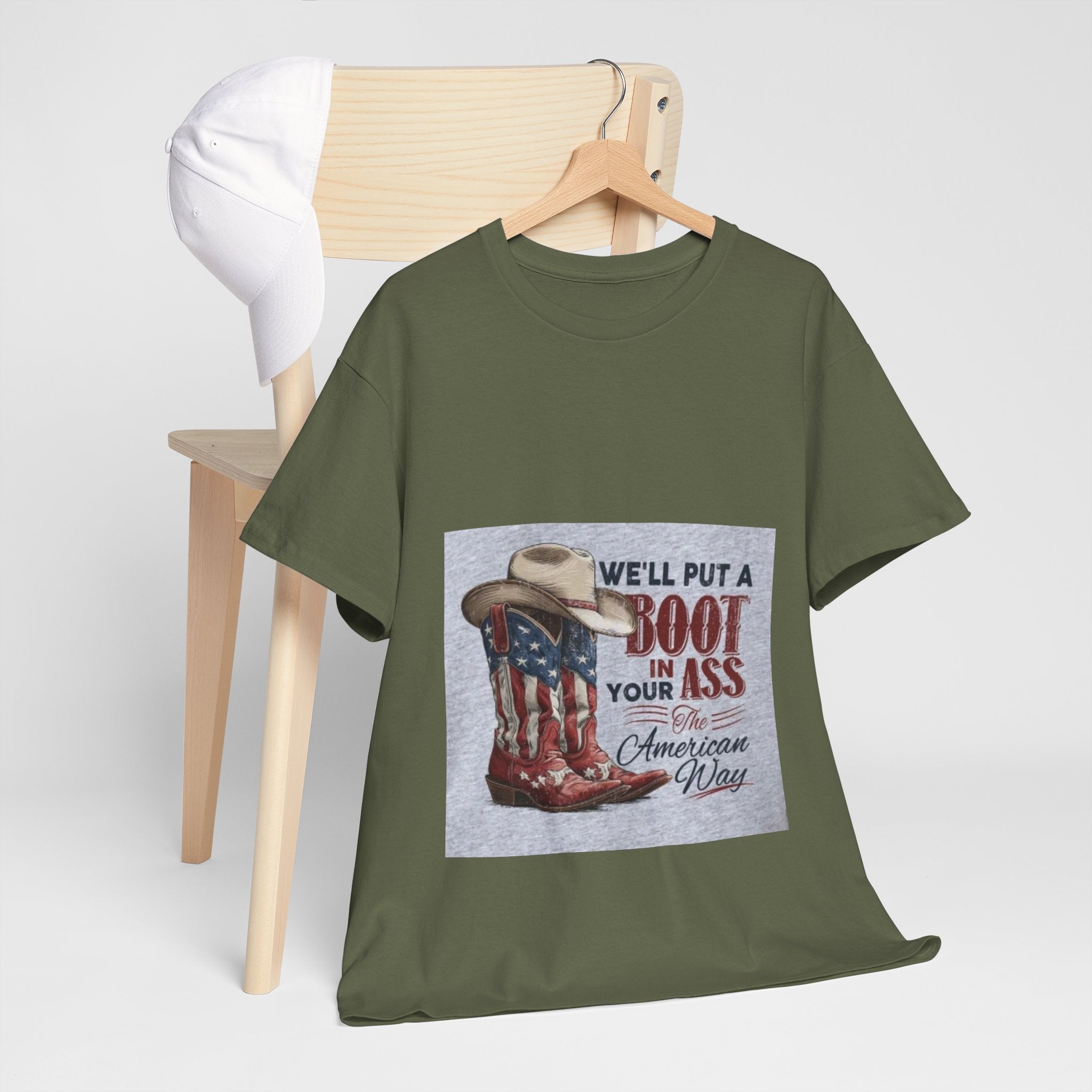 Graphic Tee - "We'll Put a Boot in Your Ass" Patriotic Cowboy Boots T-Shirt