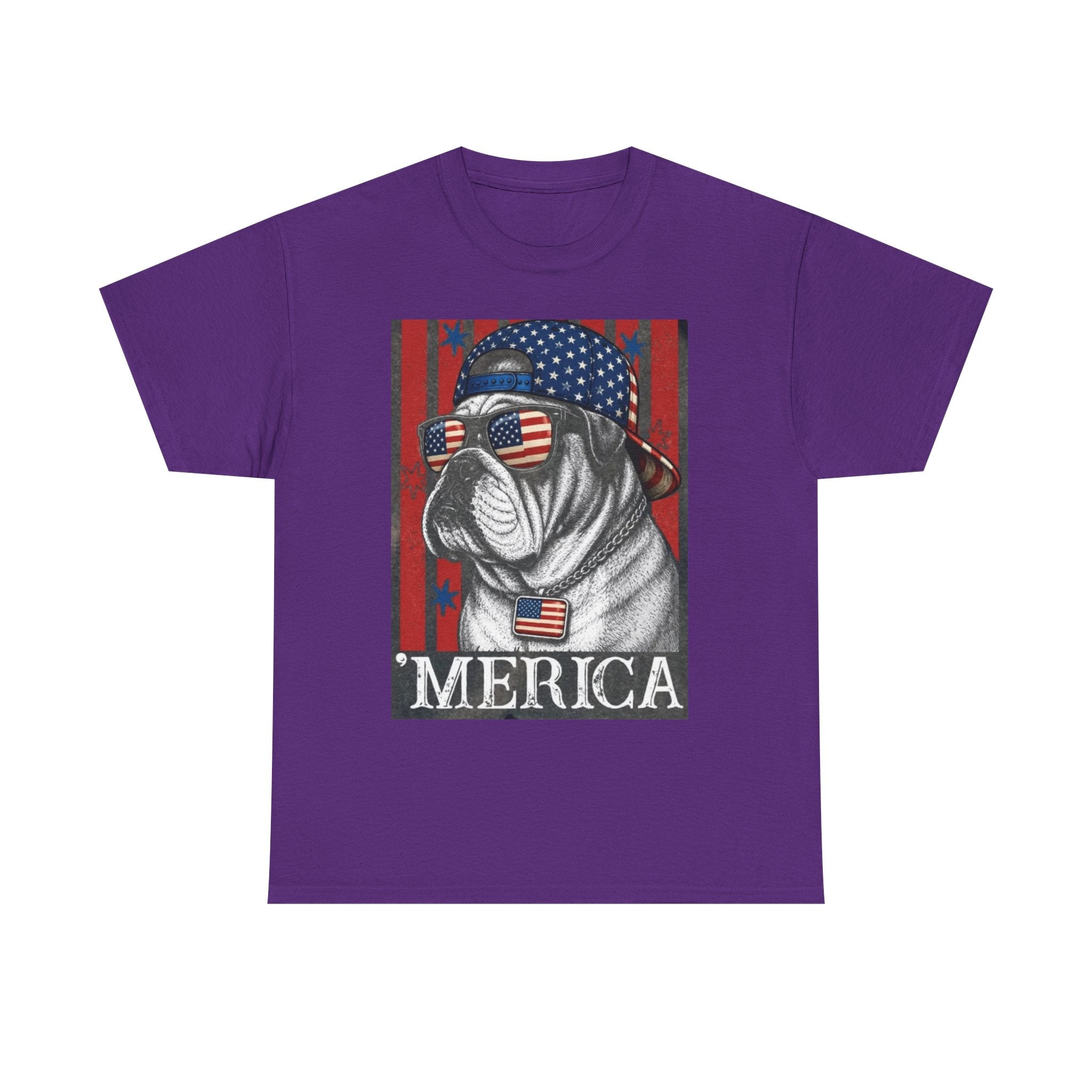 'Merica Bulldog T-Shirt — Patriotic American Flag Tee for Fourth of July