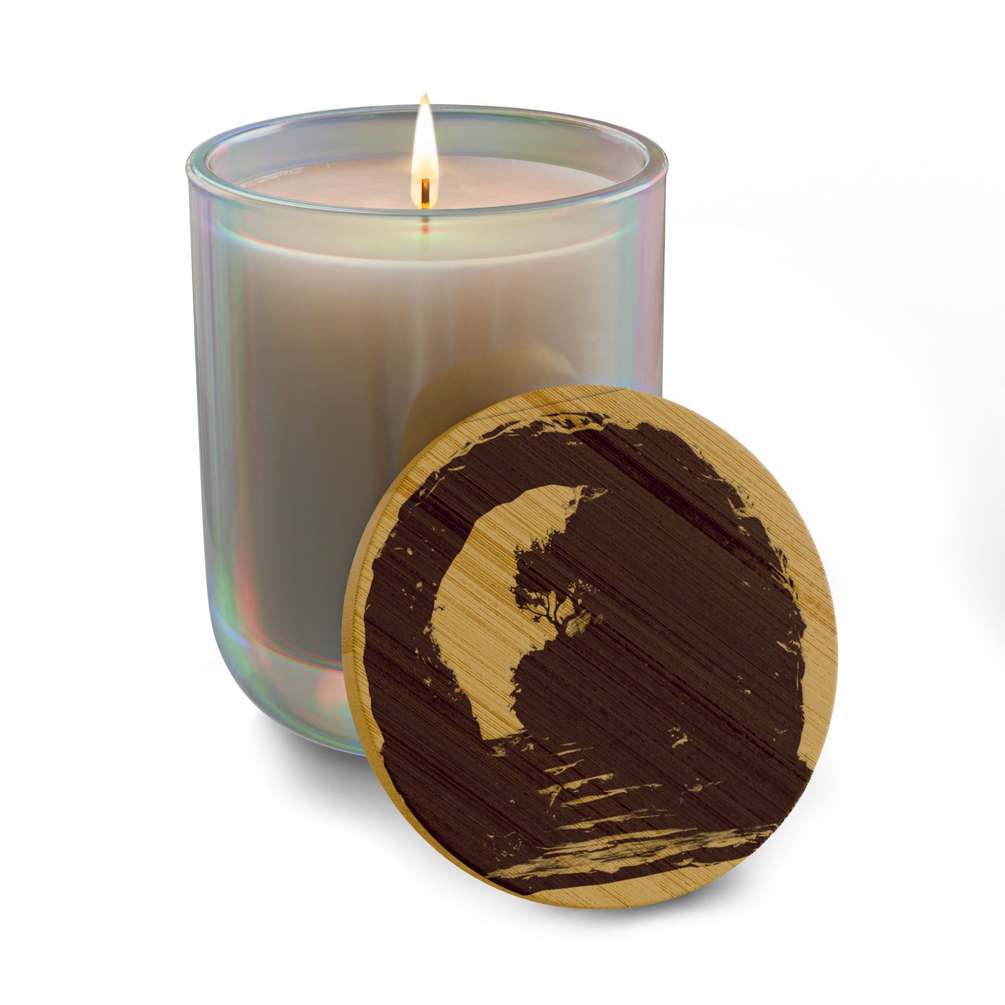 Engraved 14oz Soy Candle — Moon & Waves Scented Candle with Wooden Lid
