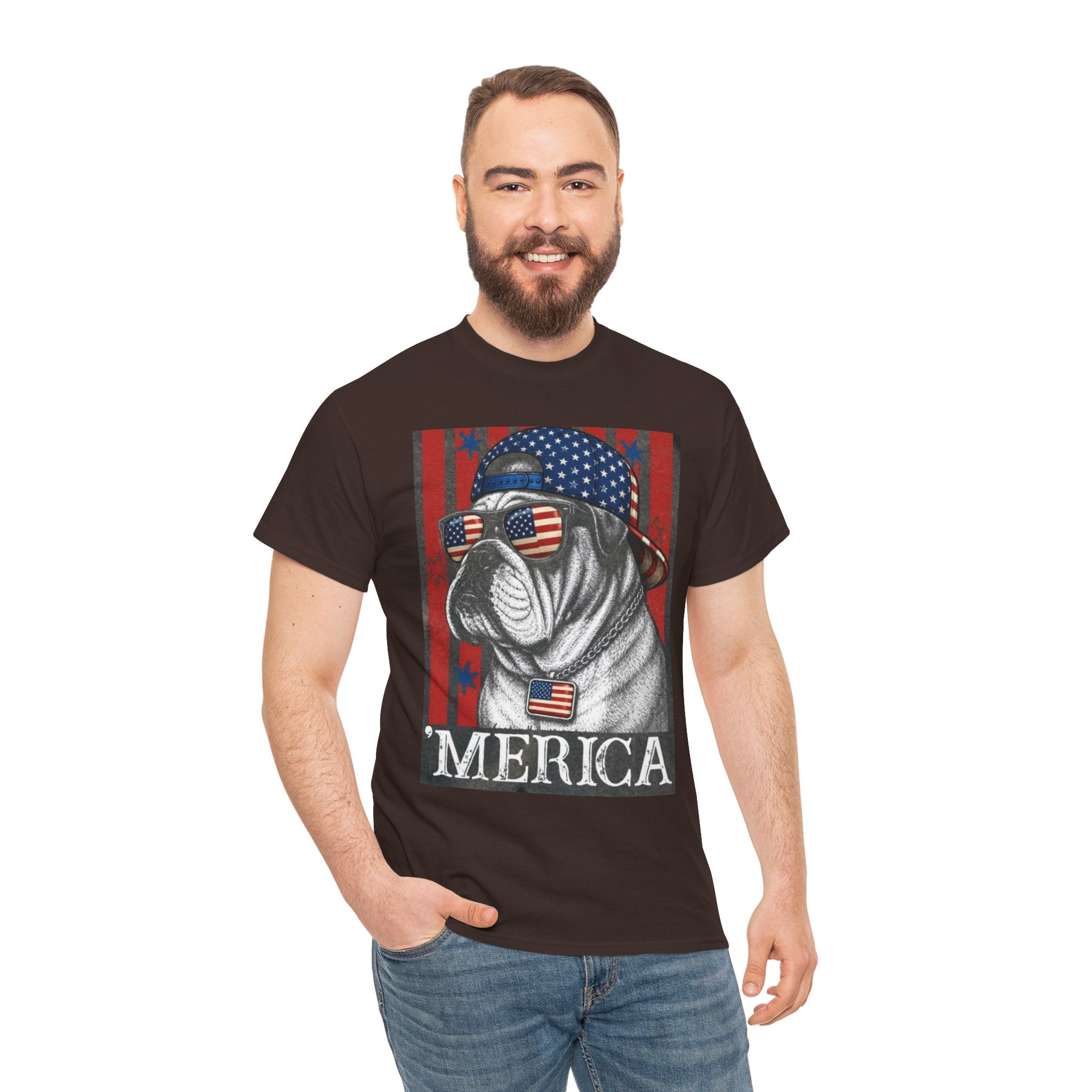 'Merica Bulldog T-Shirt — Patriotic American Flag Tee for Fourth of July