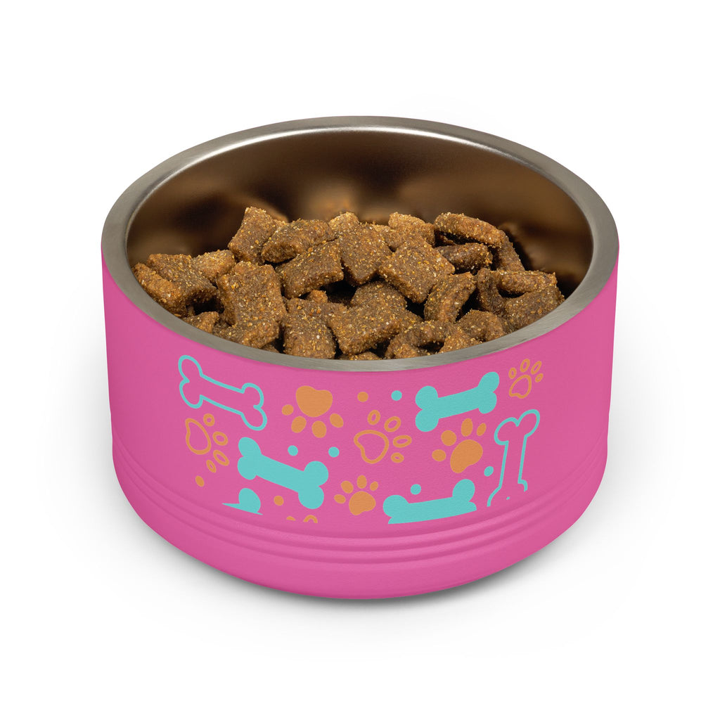 Dog Bone & Paw Print Pet Bowl — 18oz Stainless Steel Dog Food Dish