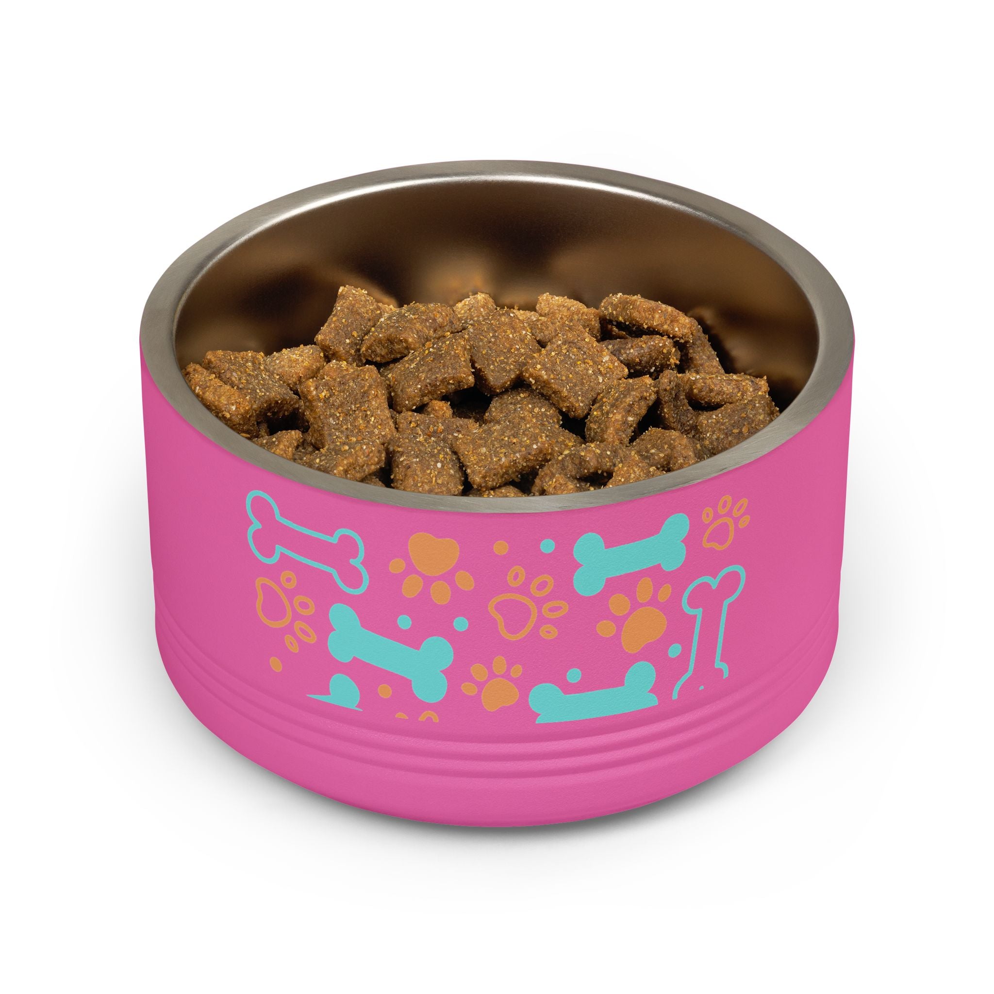 Dog Bone & Paw Print Pet Bowl — 18oz Stainless Steel Dog Food Dish