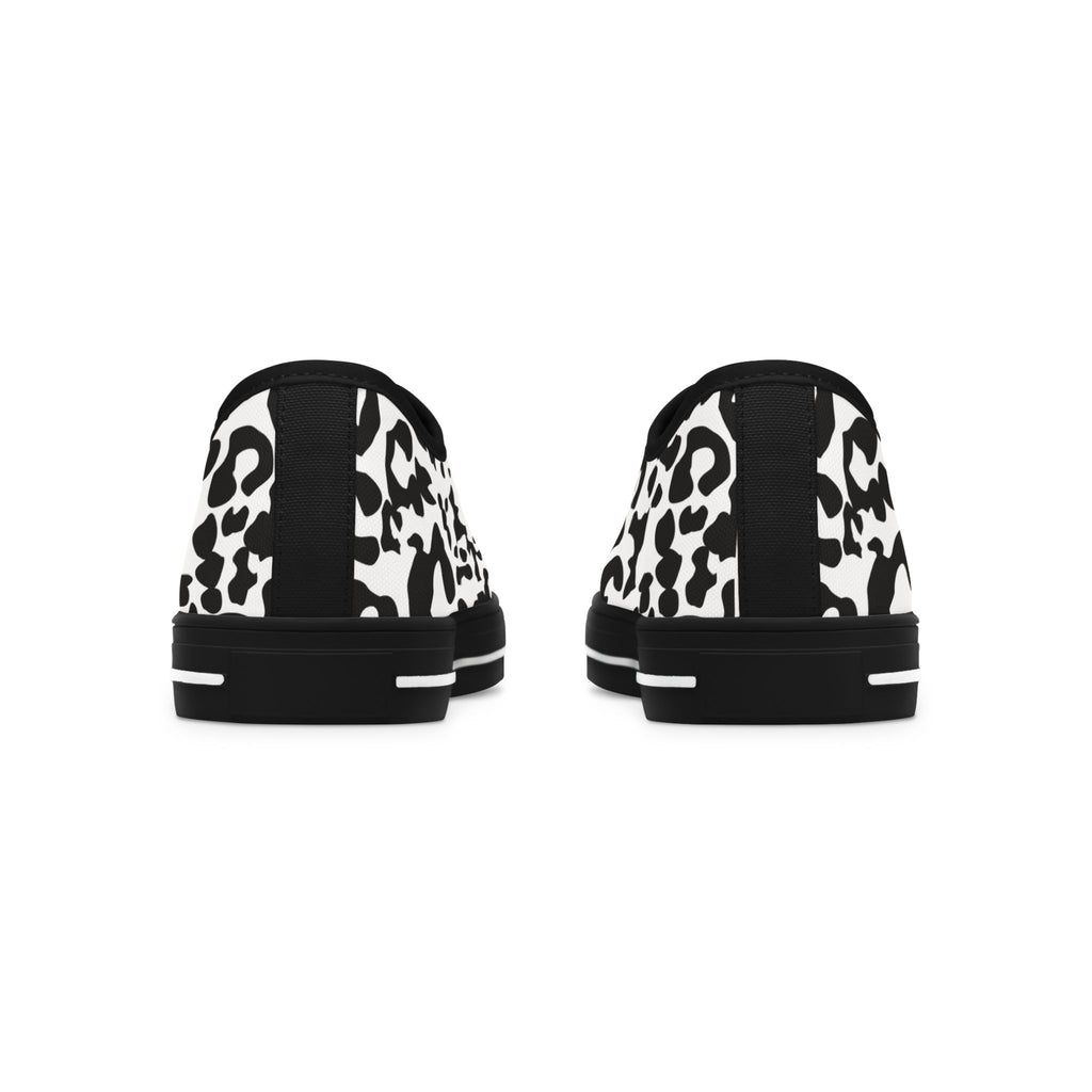 Leopard Print Low Top Sneakers — Black & White Casual Canvas Shoes