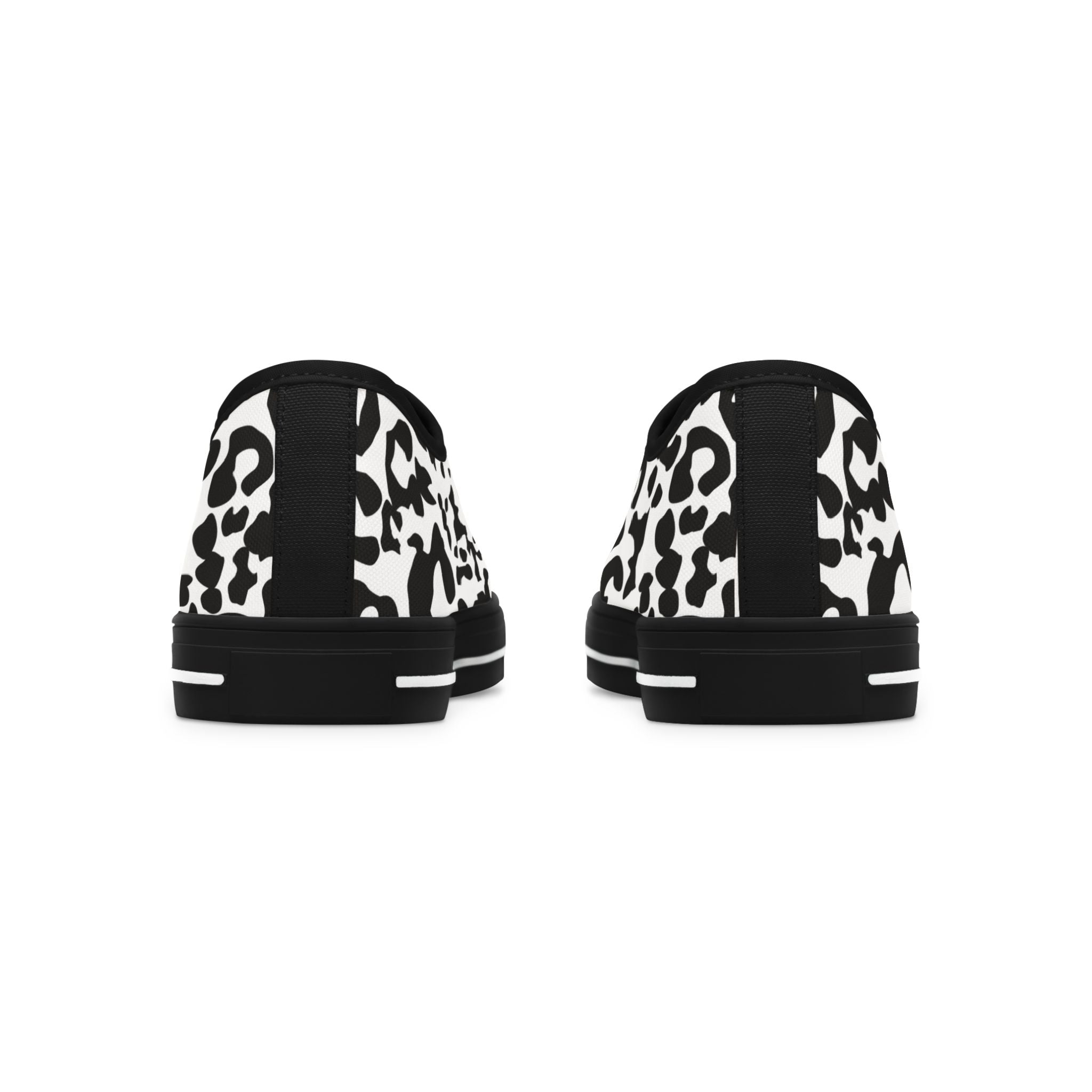 Leopard Print Low Top Sneakers — Black & White Casual Canvas Shoes