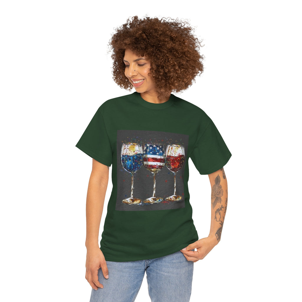 Wine Glasses with American Flag Design Tee