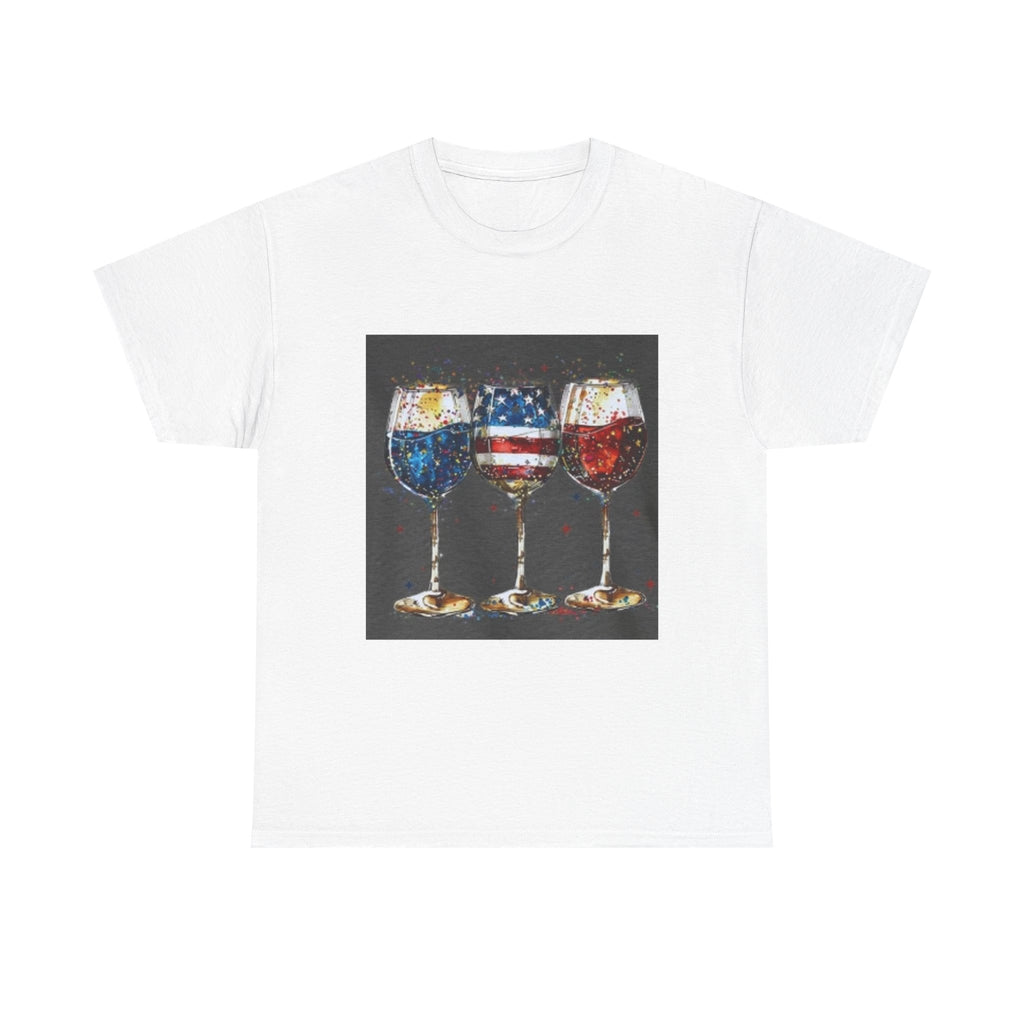 Wine Glasses with American Flag Design Tee