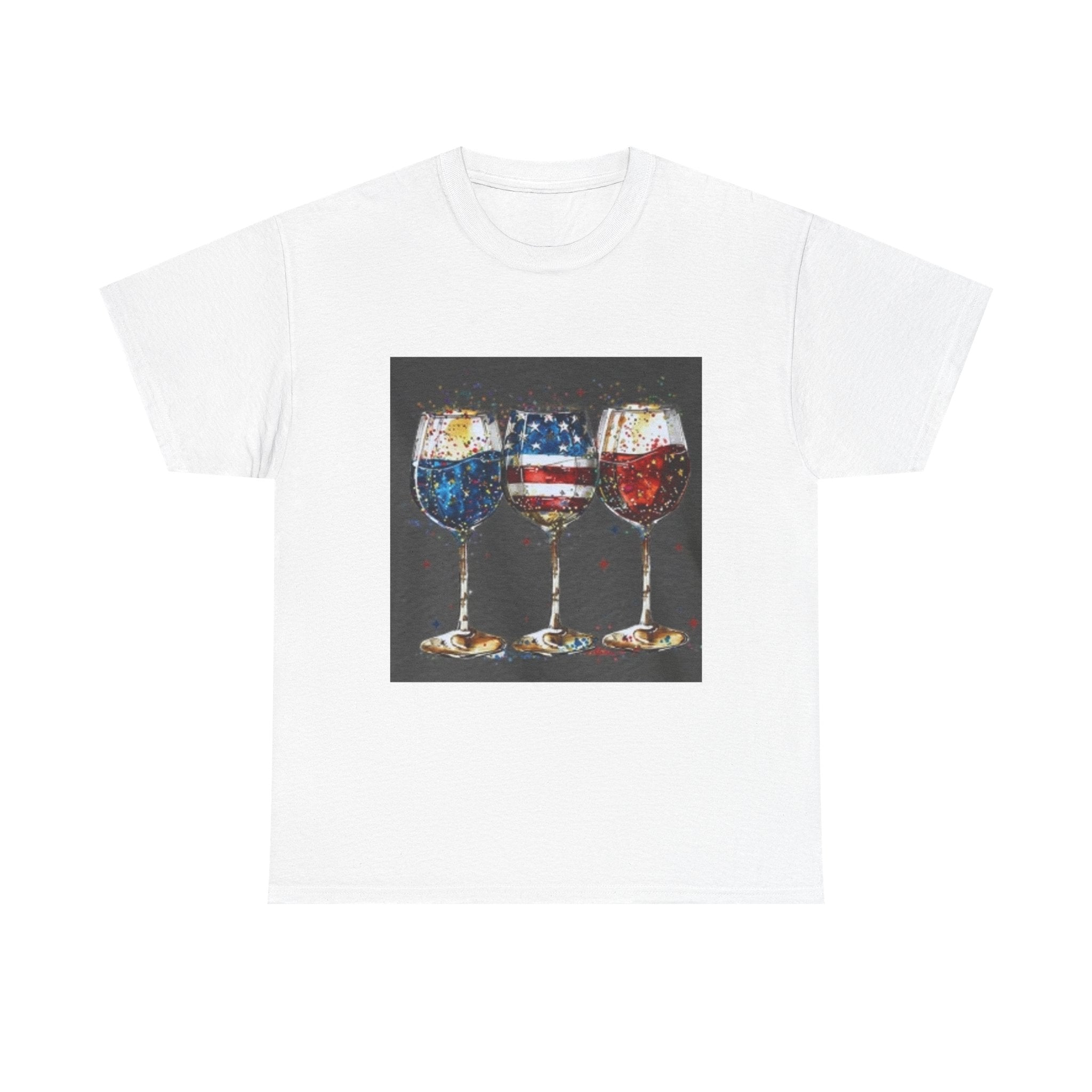 Wine Glasses with American Flag Design Tee