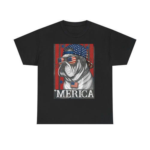 'Merica Bulldog T-Shirt — Patriotic American Flag Tee for Fourth of July